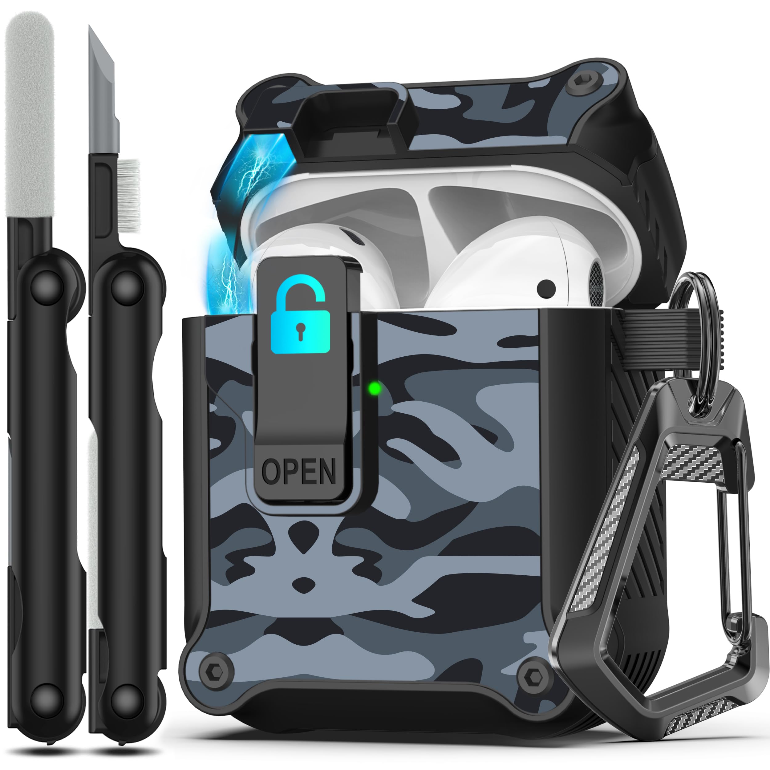 RFUNGUANGO - Funda para AirPods Pro 3 con Cierre y Kit de Limpieza, Transparente, rígida, para Videojuegos, con Soporte para teléfono Integrado, antigolpes （Naranja） — view 30