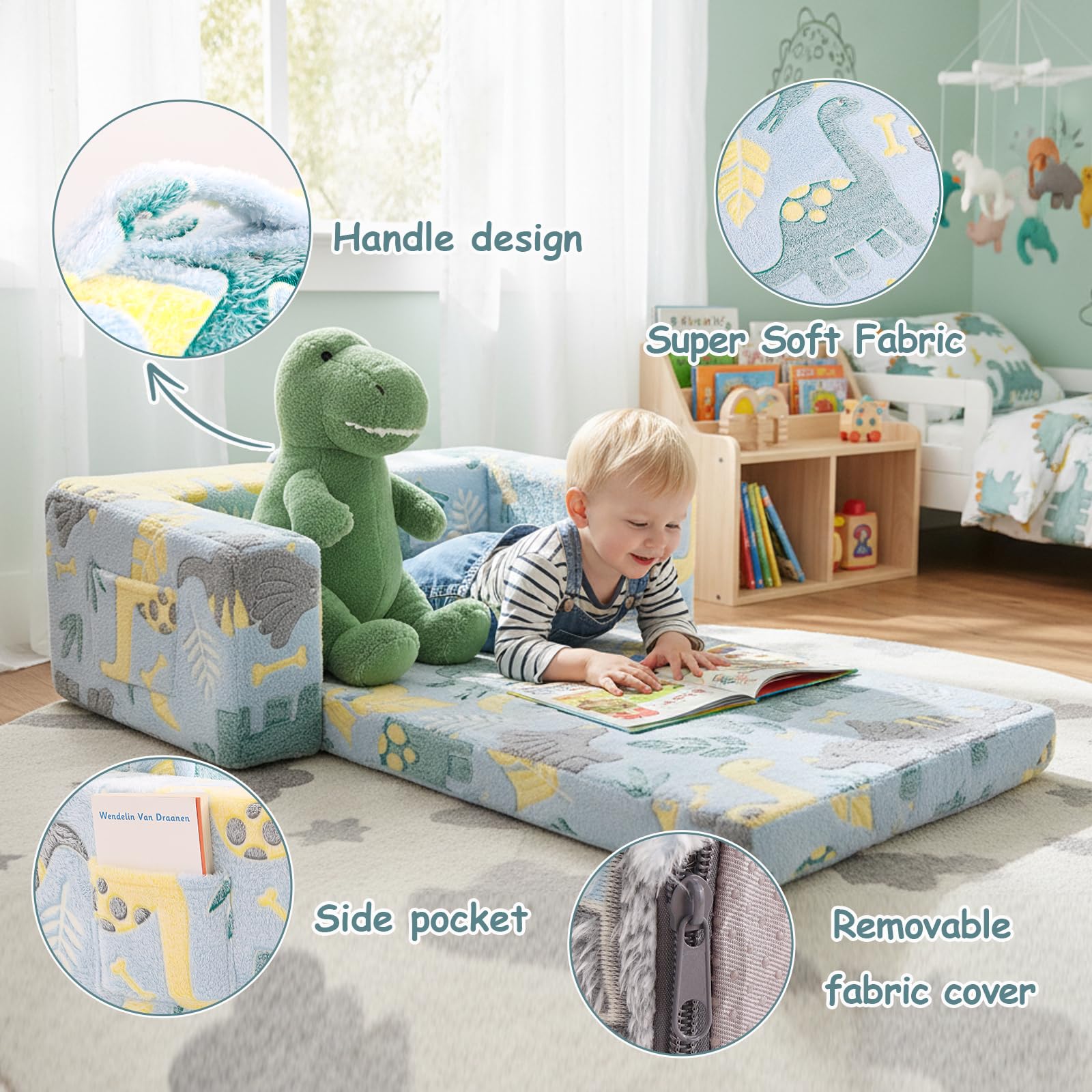 Mini Canapé Convertible Lit Pour Enfant - Fauteuil Sofa Avec Fonction Sommeil, Chaise Longue Pour Chambre Bébé 0-3 Ans - Confort Doux Et Sécurité