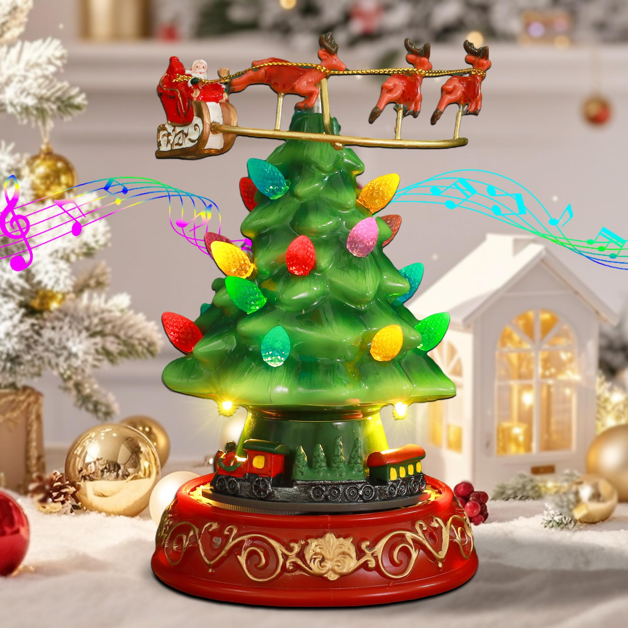 Amazon.com: Musical Christmas Tree Decor with Rotating Train
