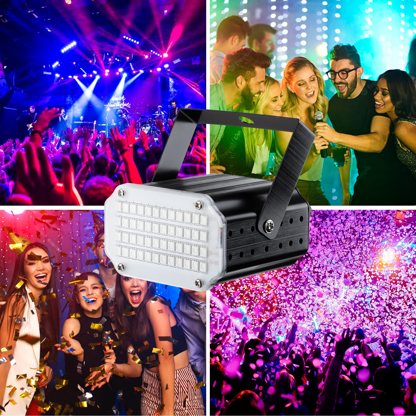 2 Pièces Mini stroboscope lumière disco activée par le son - Éclairage de scène avec 48 LED super lumineuses - Flash Speed Control Strobo Light pour DJ Bar Noël Halloween Show Club Karaoké Accessoires
