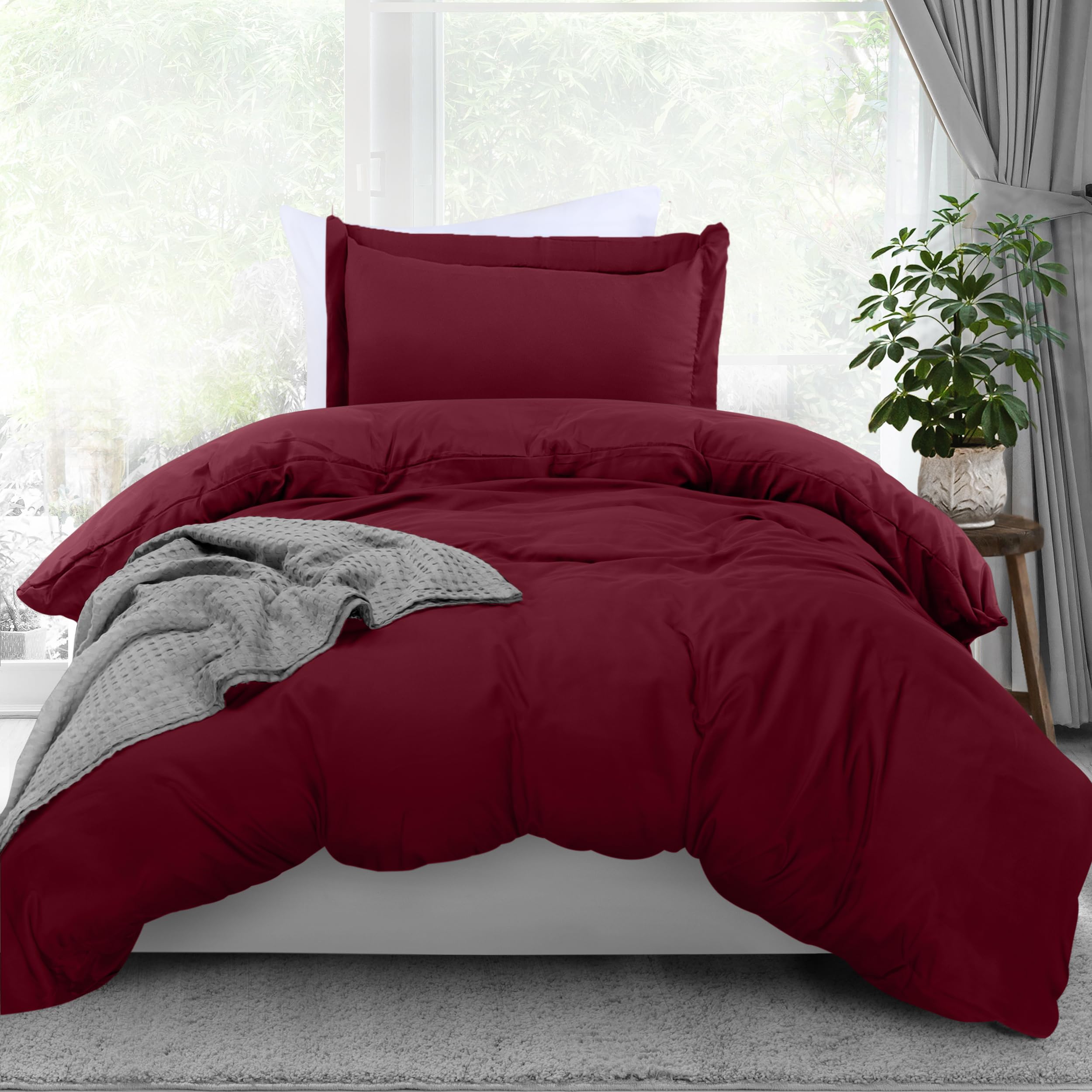 Utopia Bedding Duvet Cover Twin Size - 2 Piece with Zipper Closure - 1 Comforter Cover 68X90 Inches & 1 Pillow Sham 20X26 Inches (Burgundy) Comforter Not Included