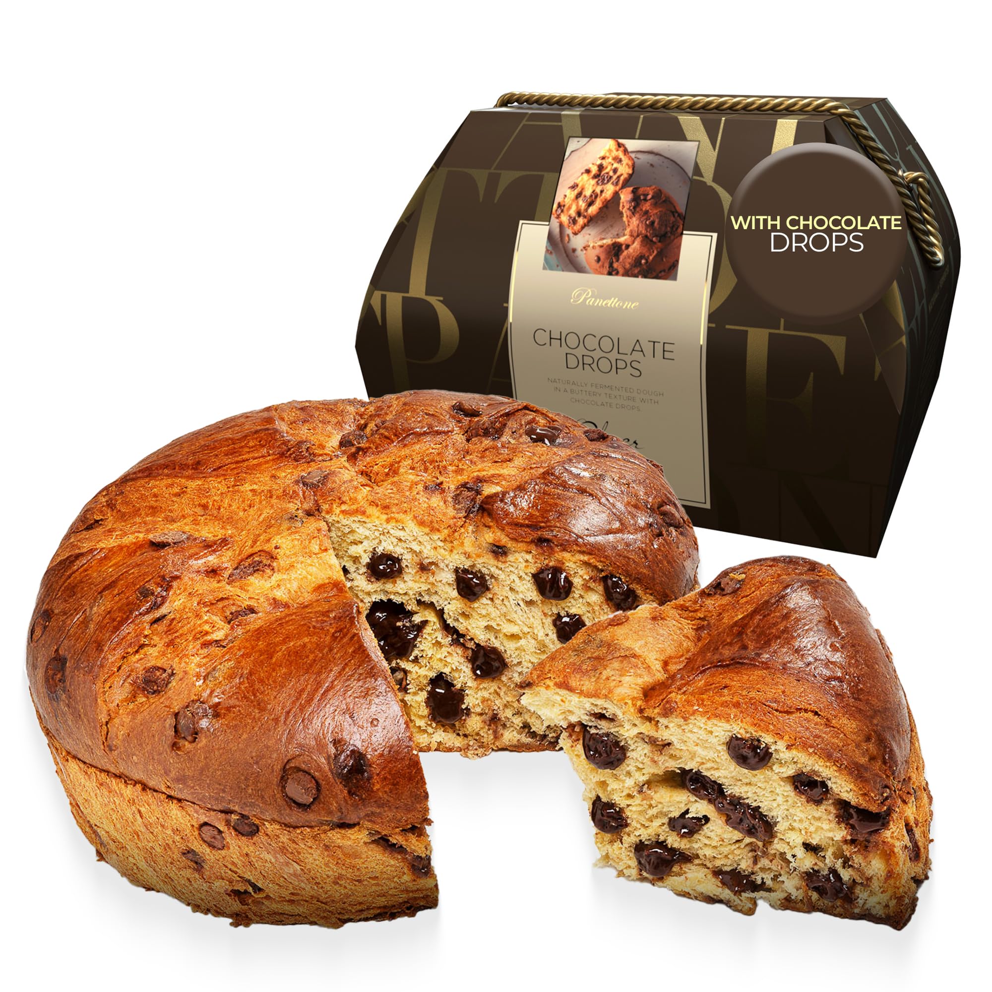 Chocolate Drops Genovese Panettone 26.4 oz – Naturally Fermented Buttery Dough with Chocolate Chips – Soft, Moist, Flavorful Holiday Cake – Ofner