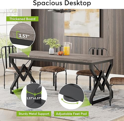 Miniatura 4 de Tribesigns Escritorio ejecutivo de 63 pulgadas, escritorio grande para computadora de oficina con mesa de madera extra gruesa y marco de metal,