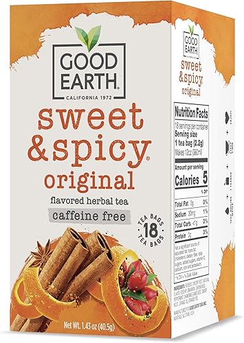 Good Earth Herbal Tea, Sweet & Spicy Caffeine Free, 18 Count Tea Bags