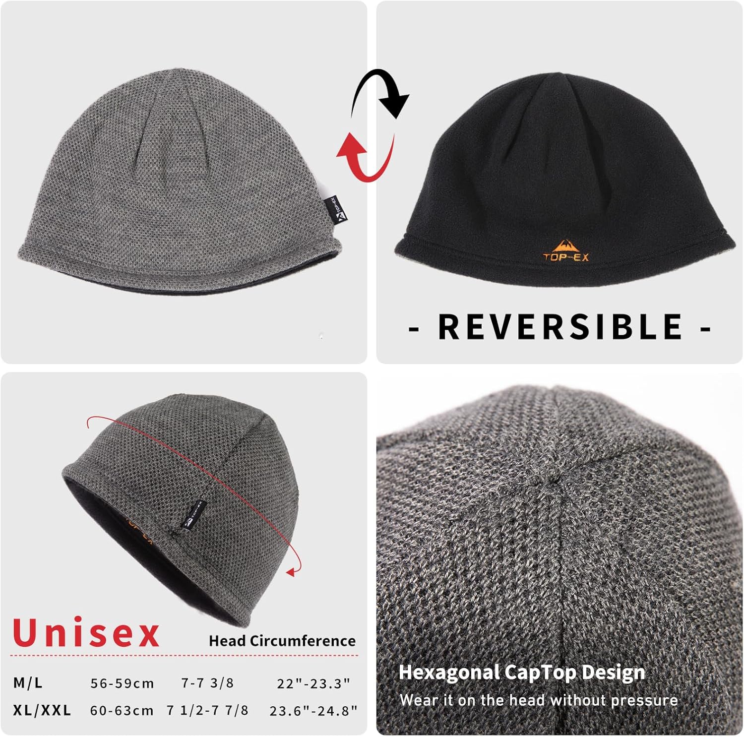 TOP-EX PolarWool™ Wool Beanie Hat for Men Women Fleece Lined Skull Cap Winter Knit Hat Watch Caps Reversible & Windproof - Image 4
