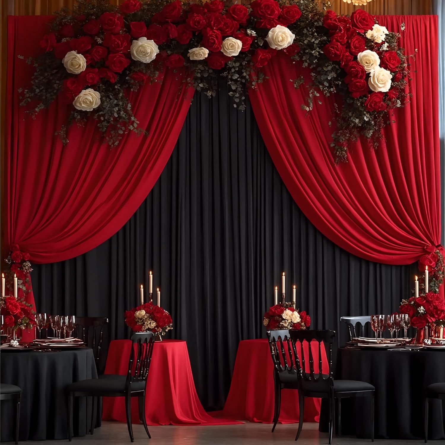 6 Panels 5x12ft Black Backdrop Curtains, Wrinkle Free Photo Backdrop Drapes Black Back Drop Cloth with Rod Pockets for Wedding Birthday Party Baby Shower Photobooth Stage Decorations