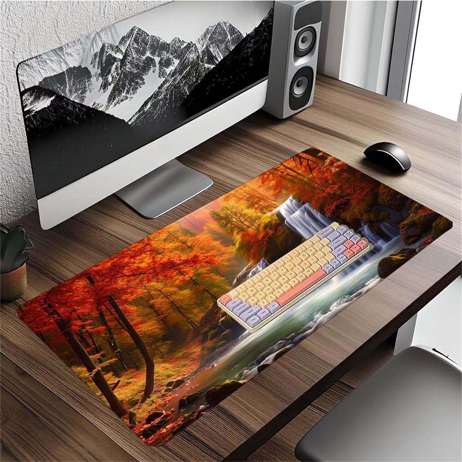 Alfombrilla Ratón Caer Escena Alfombrilla Ratón XXL 1400x600x3mm Mouse Pad Resiste Salpicaduras, Extendida de Gran Tamaño con Bordes Cosidos, Mejora Precisión y Velocidad,Antideslizante,Duradera y-377