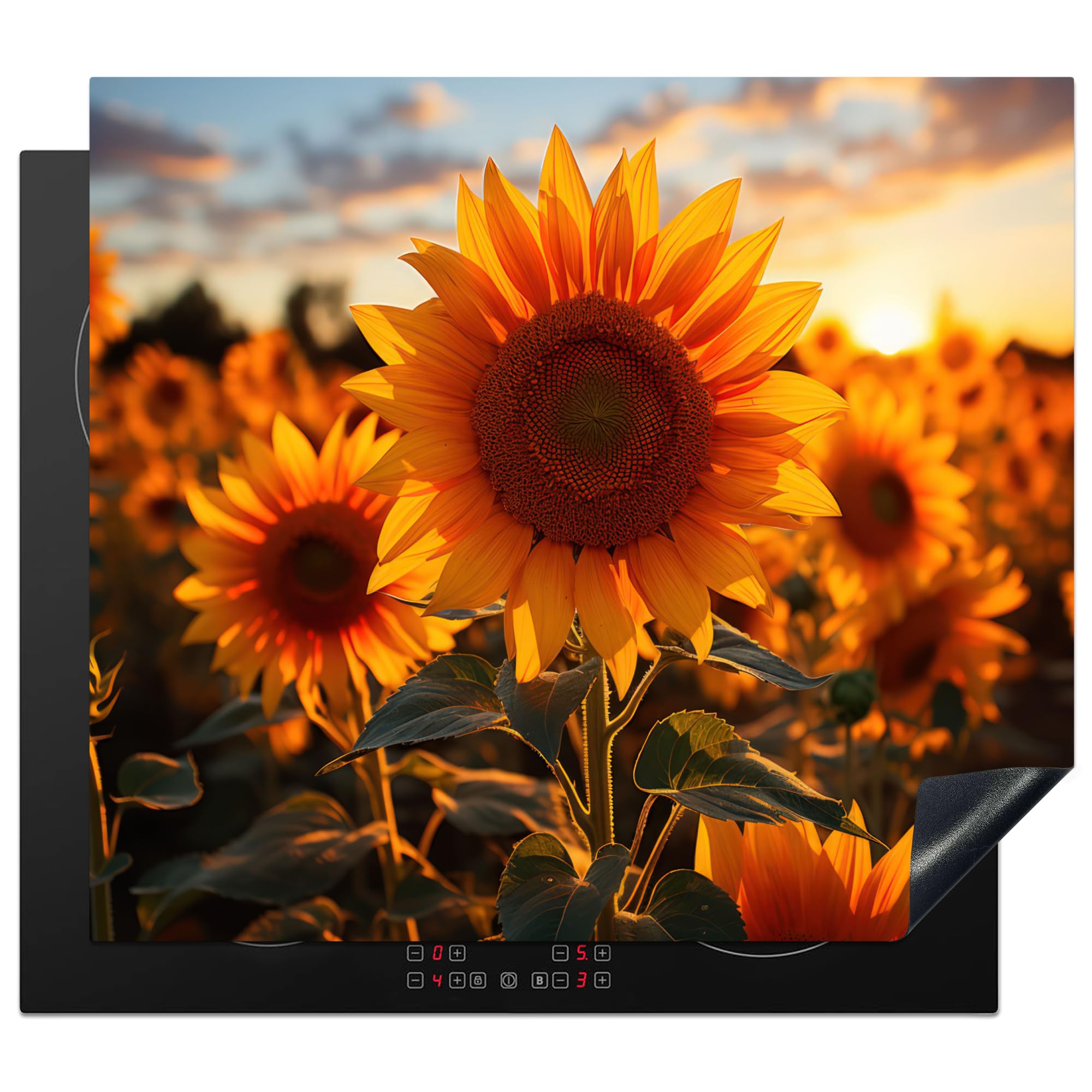 KitchenYeah© Induction Hob Protector Mat 20.5"x23.2" / 59x52 cm Cooker Top Protectors Cover Ceramic Covers Electric Hobs Vinyl Sunflower - Sunset - Flowers - Nature - Yellow
