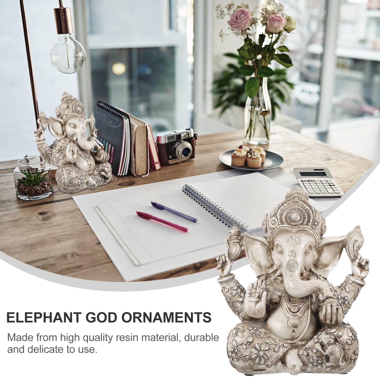 Estatua del Elefante de Resina Beige, Escultura Riqueza