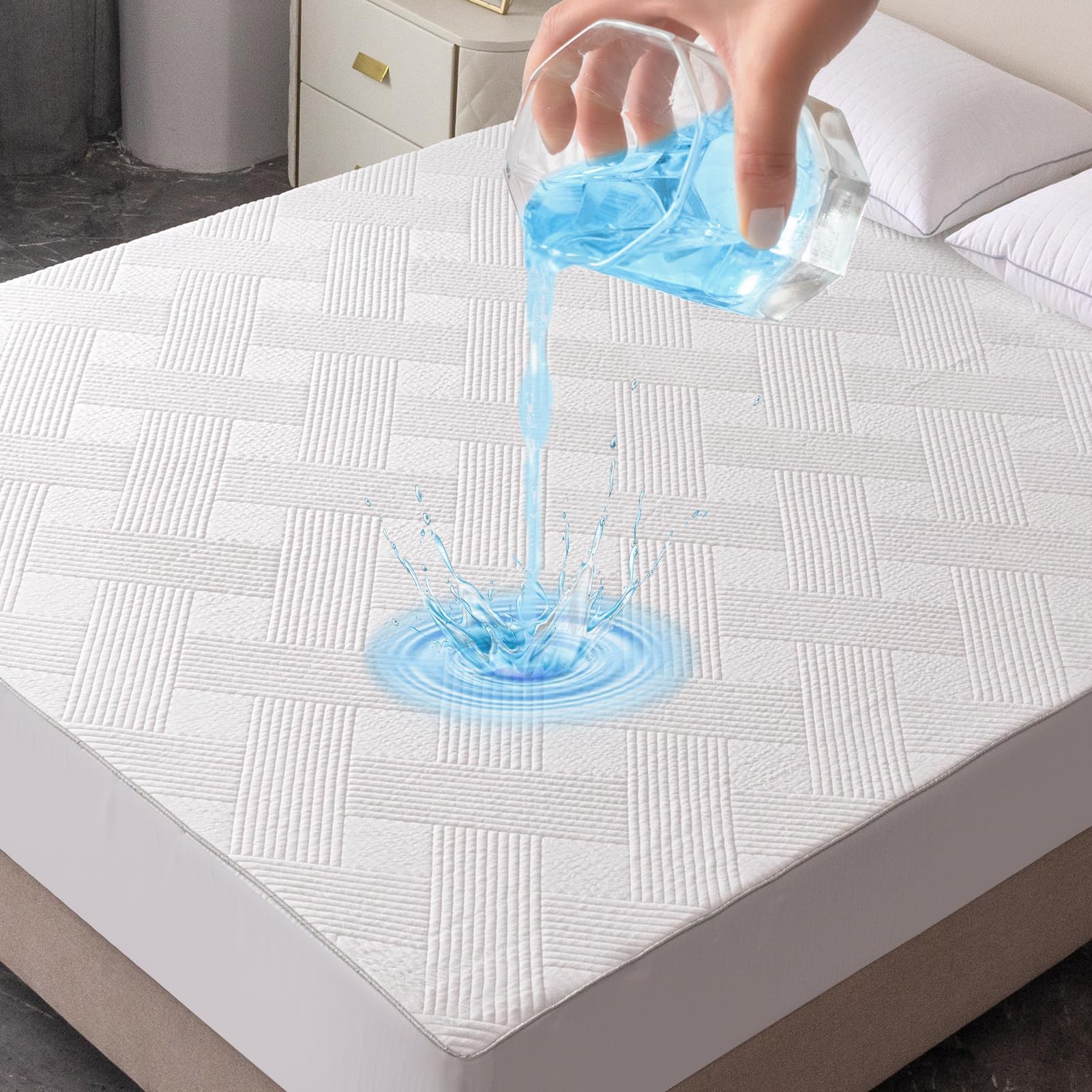 Bedding Premium Waterproof Mattress Protector Double Size – 3D Air Knit, 350GSM Soft Breathable Fitted Cover with Deep Pocket (120x200x45cm)