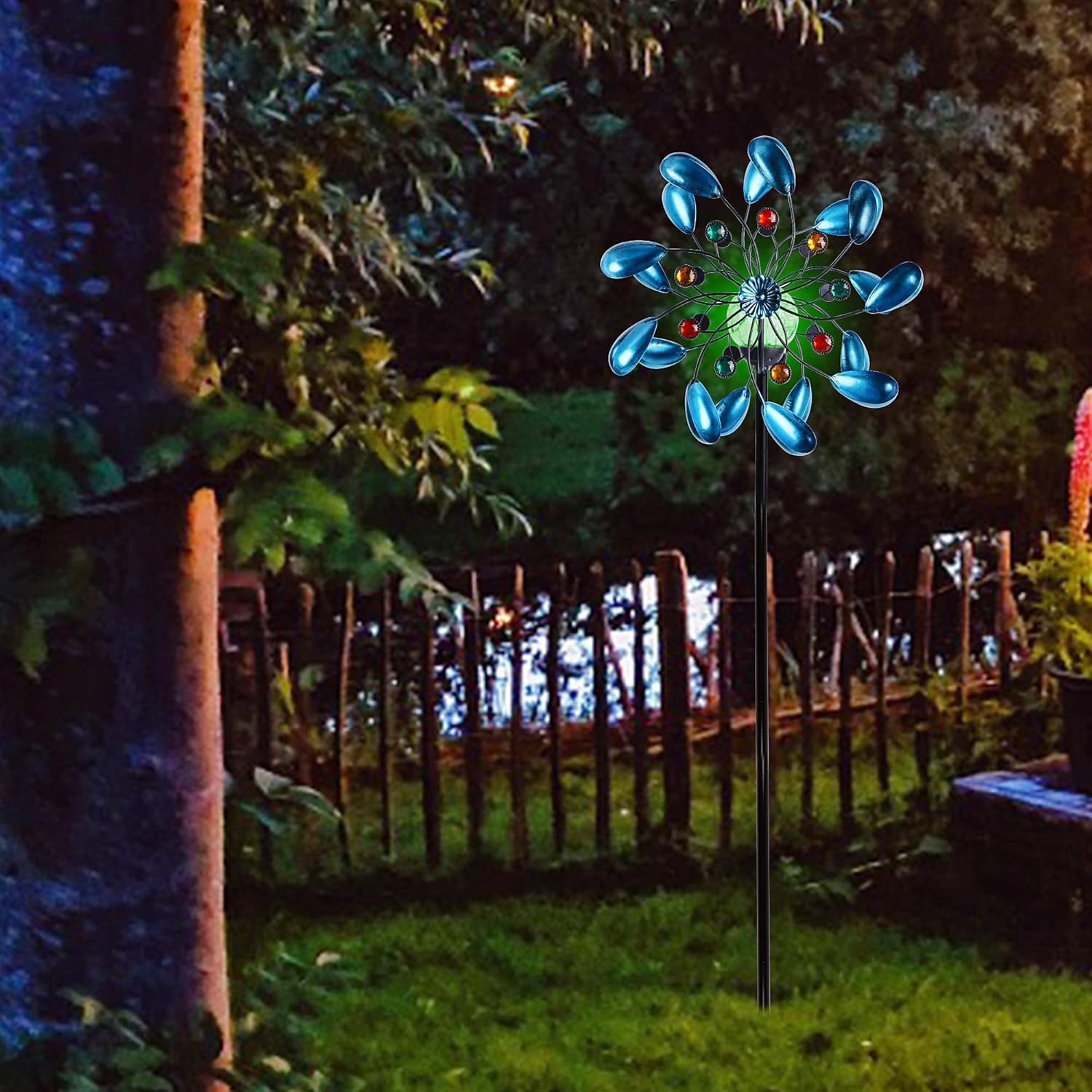 Glintoper Solar Wind Spinner, Outdoor Metal Stake Yard Spinners, Jewel Cup Garden Wind Catcher Windmill for Mom, Color Changing Glass Ball, Mothers Day Ideal Gifts, Dual Direction for Patio Lawn Yard : Patio, Lawn & Garden