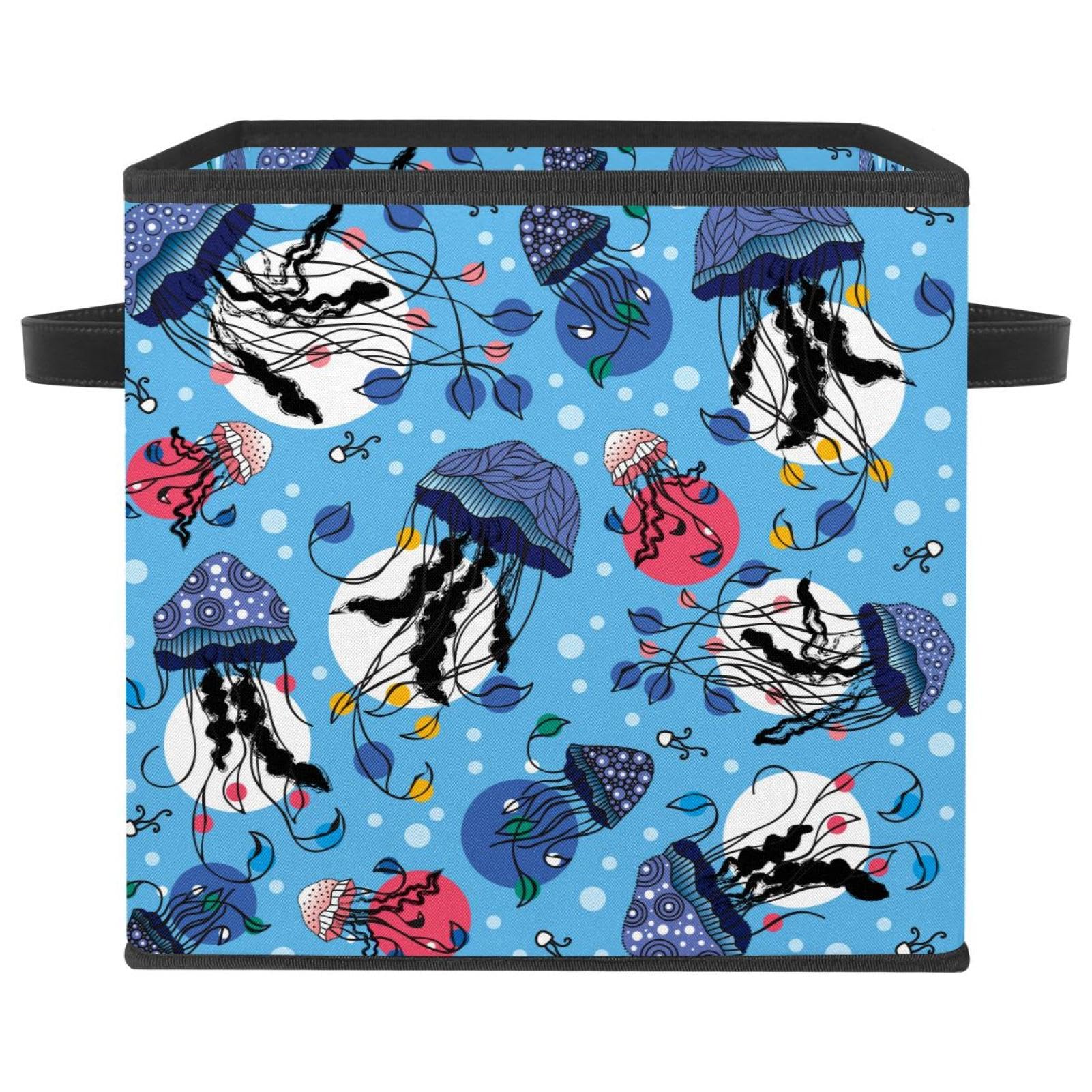 Boîte de rangement pliable à motif méduse marine dotée de poignées robustes