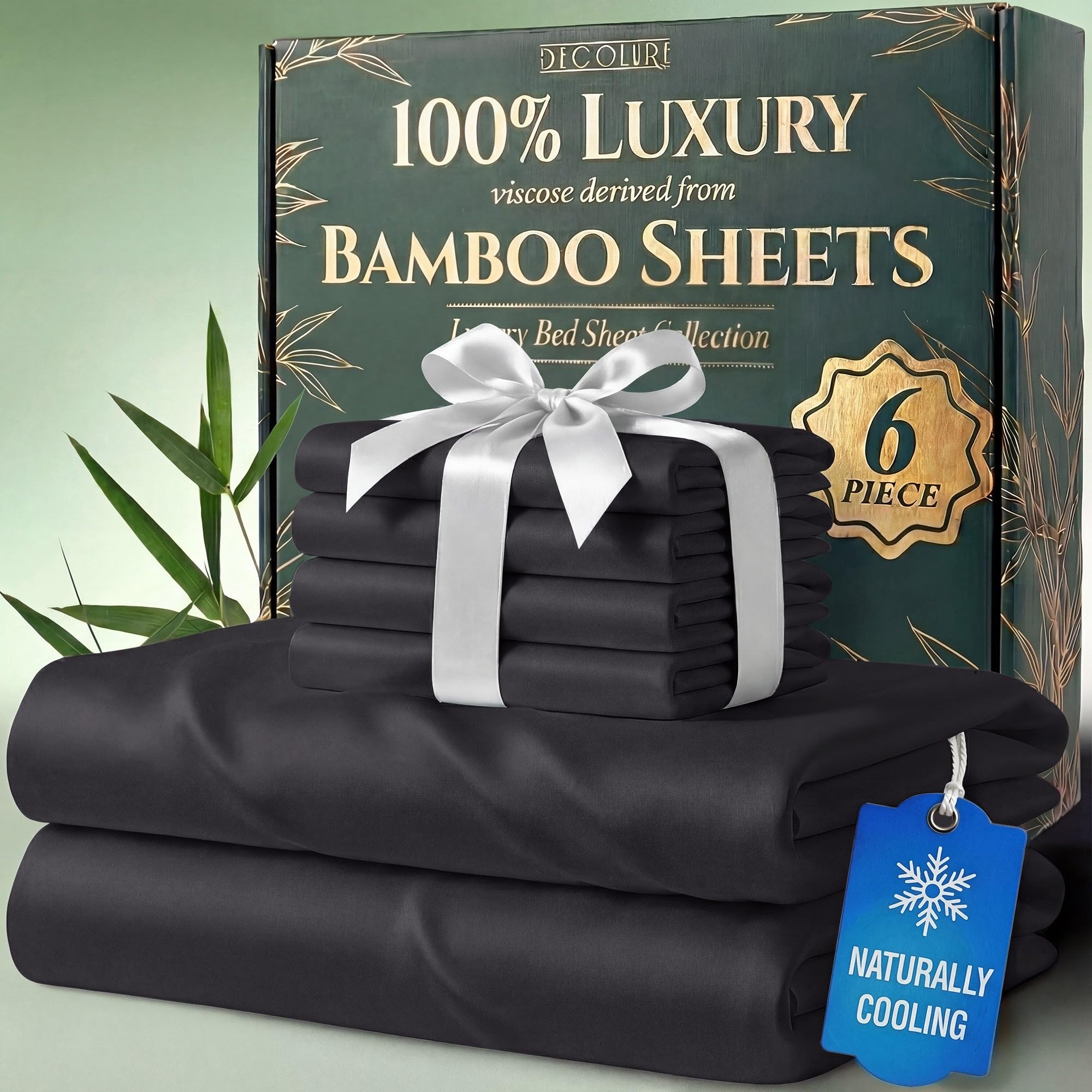 DECOLURE 100% Organic Viscose Derived from Bamboo Sheets Queen Size 6pcs - Ultra Soft & Luxuriously Cooling, 17" Deep Pocket, Double Stitching, Perfect for Hot Sleepers - Queen Bed Sheets (White) — view 19