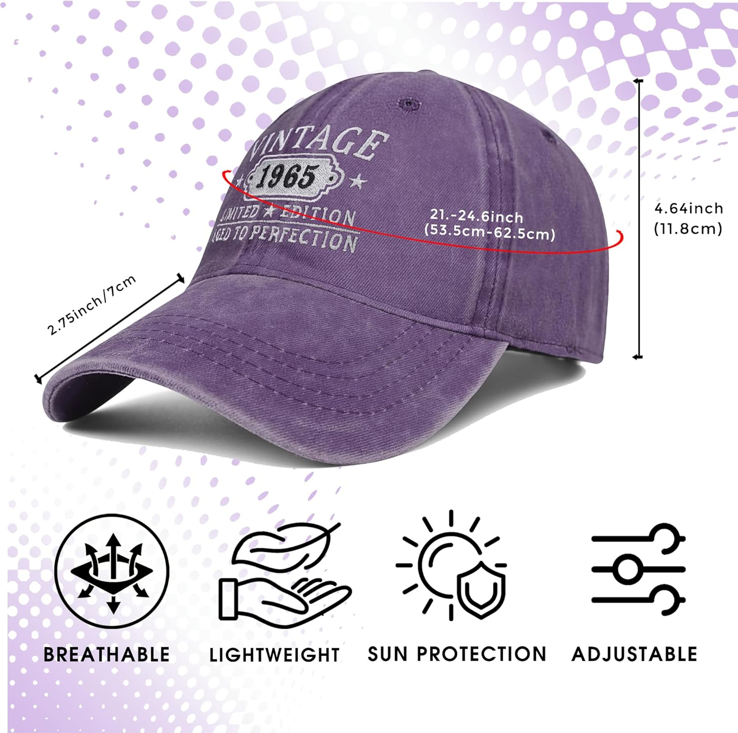 Happy 60th Birthday Gifts for Women Man Vintage 1965 Baseball Cap Funny Gifts Ideas - Image 3