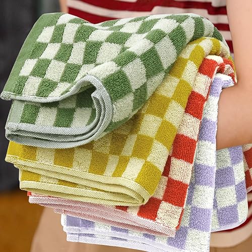 Miniatura 8 de Jacquotha 4 toallas de mano para baño a cuadros, toallas de mano suaves y absorbentes, 13 x 29 pulgadas, toallas de baño con bonitos estampados para