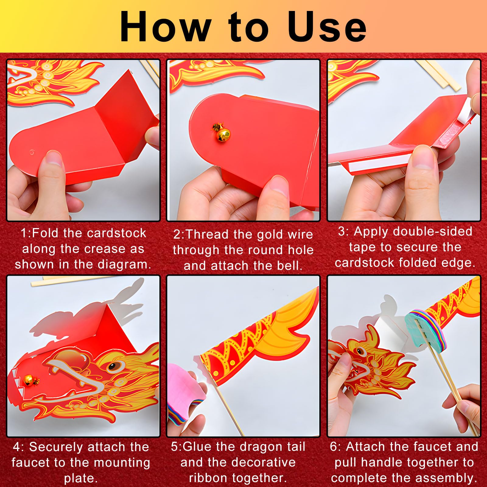 6 Pcs Paper Dragon Dance Garland Set for Chinese New Year Decorations 2026,Handmade Dragon Style Ceiling Toy Handheld for Kids Living Room Party Supplies,Spring Festival Handheld 3D DIY Crafts - Image 4