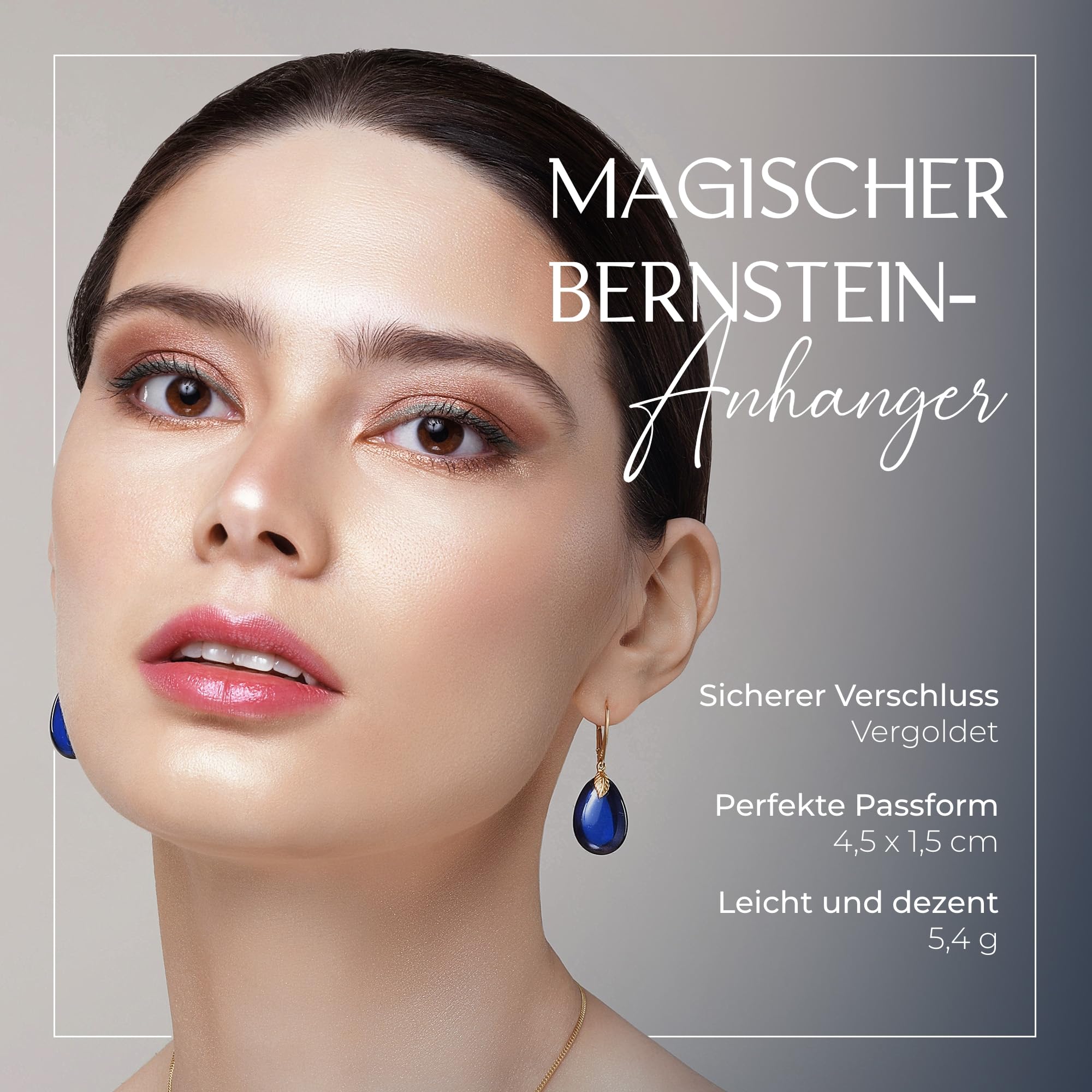 Ohrhänger für Damen | Vergoldete 925 Silber Ohrringe, natürlicher blauer Baltischer Bernstein, leicht mit sicherem Leverback-Verschluss für Alltag