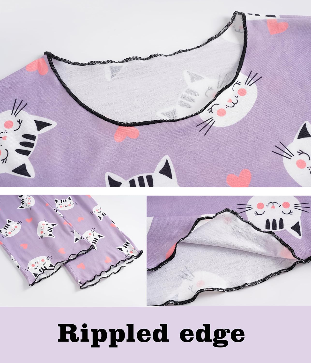 Vopmocld Big Girls Long Sleeve Long Pants Pajama Sets Cute Patterns Jammies Cotton Blend Wavy Sleepwear with Pockets - Image 3