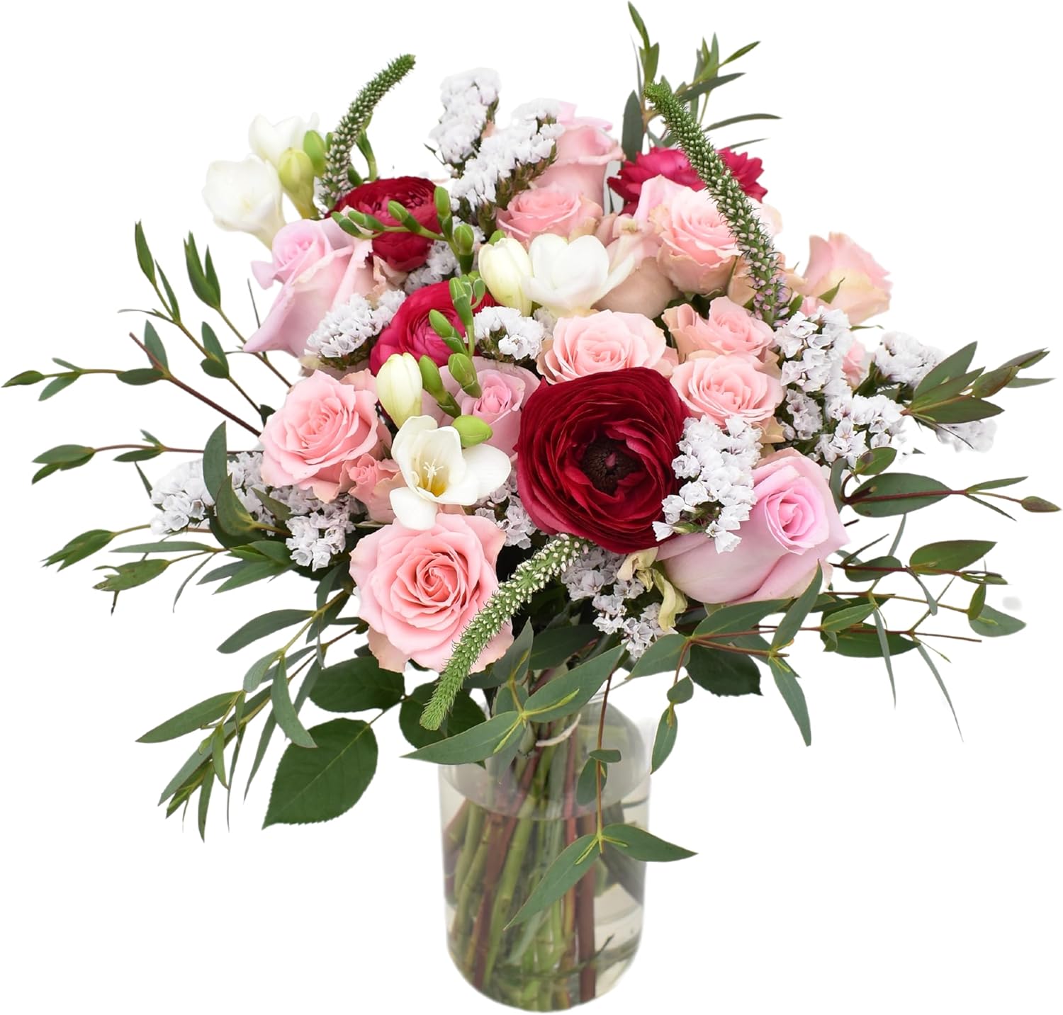 Sunset Harmony | Orange, Cherry, Coral, Peach, Green Arrangement with Vase | Arabella Bouquets | Real Fresh Flowers for Delivery, Birthday, Congratulations, Anniversary, Thank You