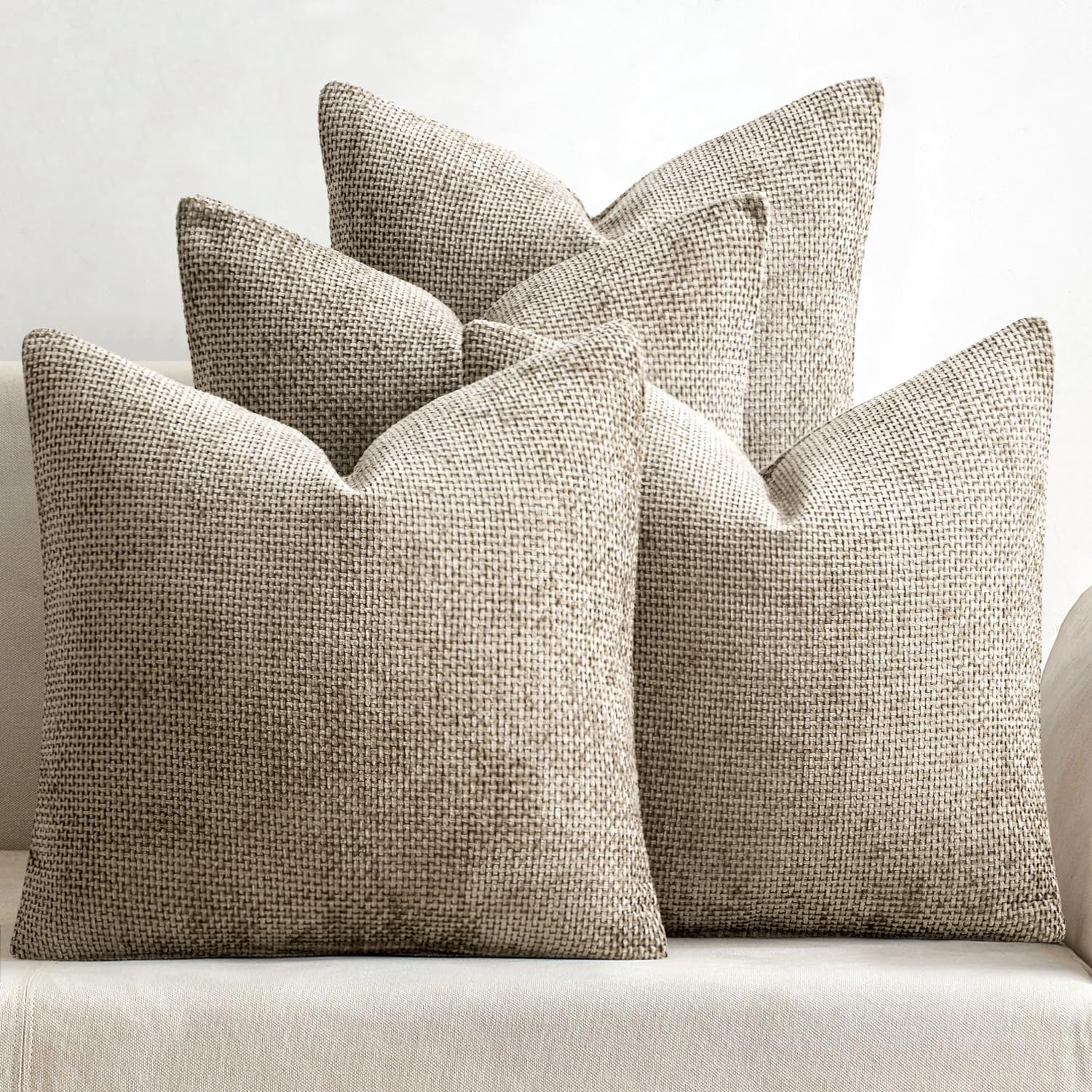 MIULEE Soft Decorative Chenille Euro Pillow Covers Khaki 22x22 Pack of 4