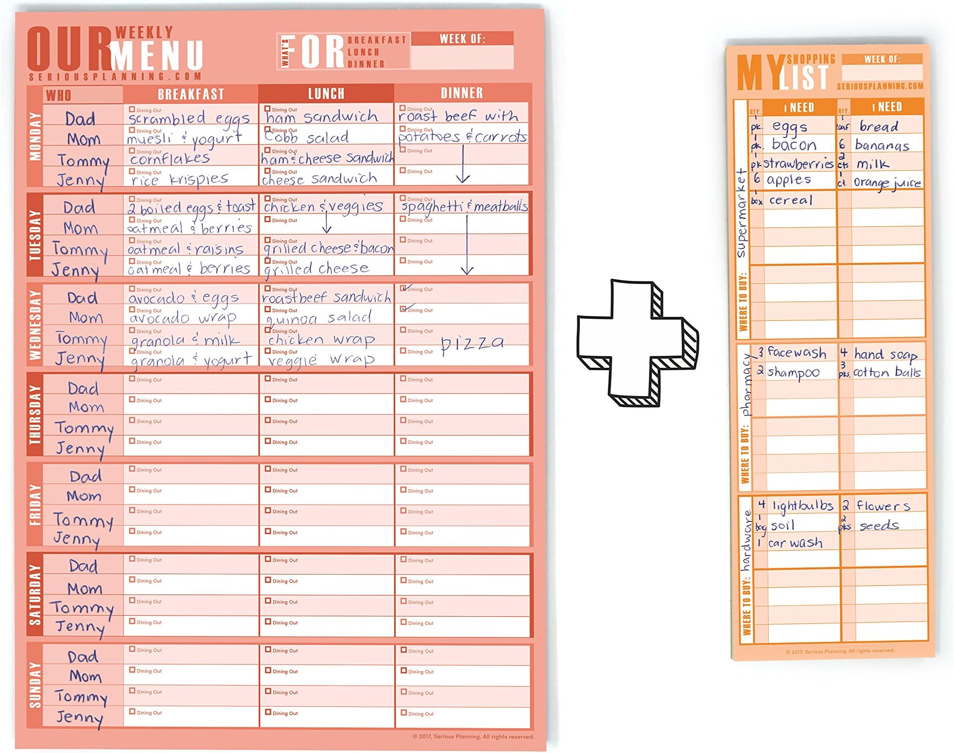 Meal Planning Made Easy: A Serious Weekly Meal / Menu Planner (Large Size - 9" x 12.5", 60 Sheets) with Shopping List: Large Columns With Plenty Of Space To Write; Magnets for Hanging