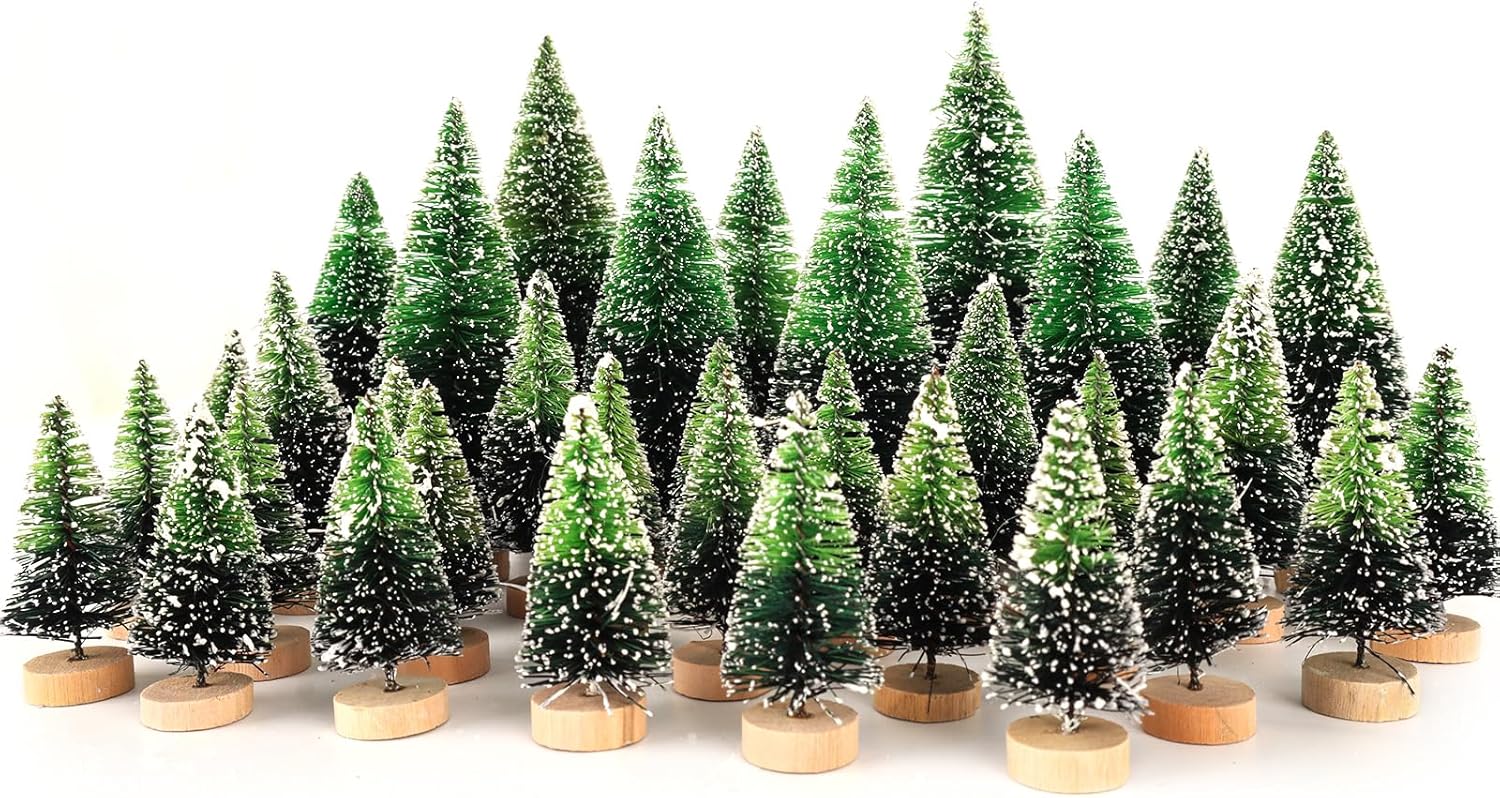 34Pcs Mini Christmas Trees – Artificial Christmas Tree Bottle Brush Trees with 5 Sizes, Snow Trees with Wooden Base for Christmas Decor Christmas Party (Grass Green) 34Pcs Mini Christmas Trees – Artificial Christmas Tree Bottle Brush Trees with 5 Sizes, Snow Trees with Wooden Base for Christmas Decor Christmas Party (Grass Green)