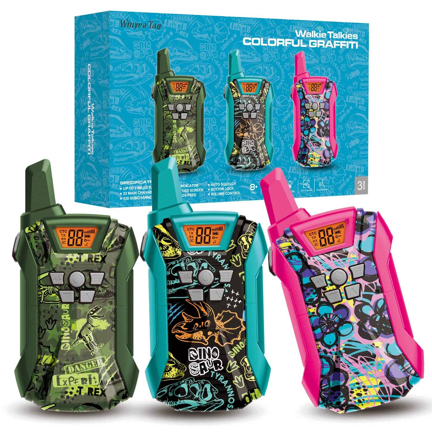 Walkie Talkies for Kids, 22 Channels Long Range Walkie Talkies for Boys Girls 4-12, 2 Way Radio Toy, Outdoor Camping Gear Toys Gifts for Kids Ages 4-12 BlueGreenPink