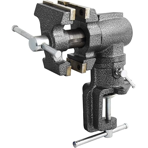 2-1/2 inch Mini Jaw Portable Clamp-on Table Bench Third Hand Vise Swivels and Rotates 360°, 1-1/2 inch and 2-1/2 inch Jaws, Soft Jaw Covers, Jewelry, Hobby, Crafts, Clamp or Bolt-on - 240006