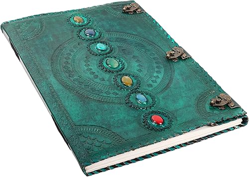 Miniatura 9 de TUZECH Diario de chakras hecho a mano enorme diario encuadernado de cuero para mujeres y hombres, libro de sombras, libro de sombras, libro de