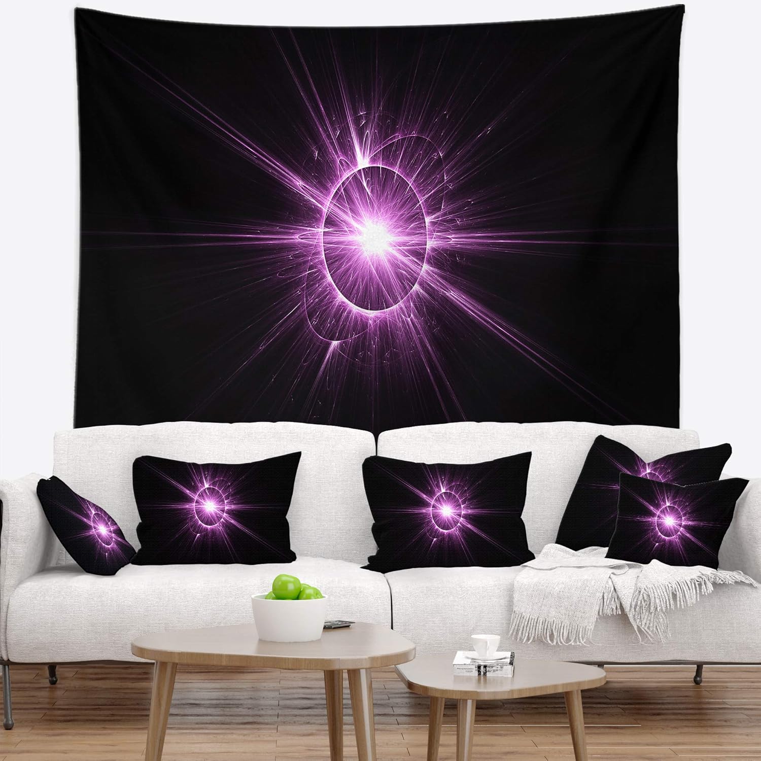 Designart ' Purple Flash of Bright Star' Floral Tapestry Blanket Décor Wall Art for Home and Office Large: 60" x 50"