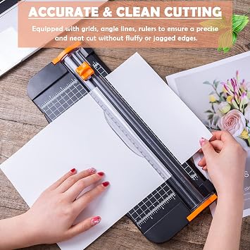 Guillotine Paper Cutter A4 Mini Paper Trimmer Slicer 12 Inch Portable Sliding Paper Card Photo Cutter with 2 Replacement Cutter Head for Craft Printer Paper, Coupon, Label, Cardstock, Greeting Card