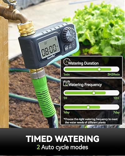 Miniatura 3 de RAINPOINT Temporizador de rociador, temporizador de agua de tubería 100% metálica para manguera de jardín, controlador de manguera programable para
