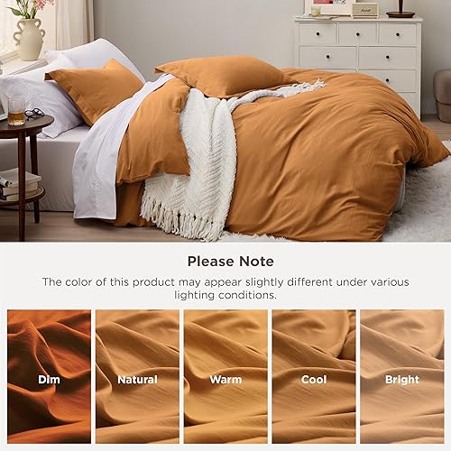 Miniatura 7 de Bedsure Honey Ginger - Funda de edredón tamaño Queen de miel y jengibre - Juego de ropa de cama prelavada de 3 piezas tipo algodón extra suave