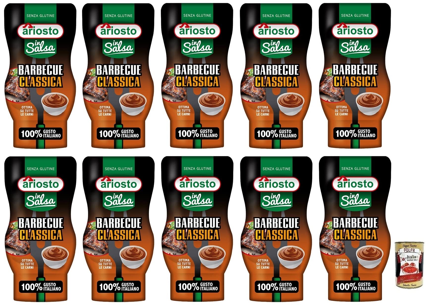Italian Gourmet Salsa Barbecue Classica, BBQ Sauce glutenfrei 10 x 315g | Con pomodoro italiano; würzig-rauchiger Geschmack, perfekt zu Fleisch, Gesamtnettogewicht 3,15 kg + Kostenlos Polpa 400g