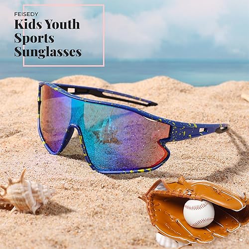 Miniatura 7 de FEISEDY Gafas de sol unisex para jóvenes, gafas de sol de béisbol y tenis, UV400 deportivas para niños y niñas, pantallas de ciclismo B4064