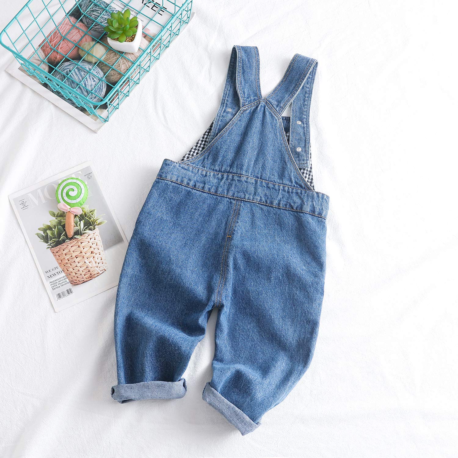 KIDSCOOL SPACE Baby Boy Girl Jean Overalls,Toddler Denim Cute Workwear,Light Blue,6-12 Months