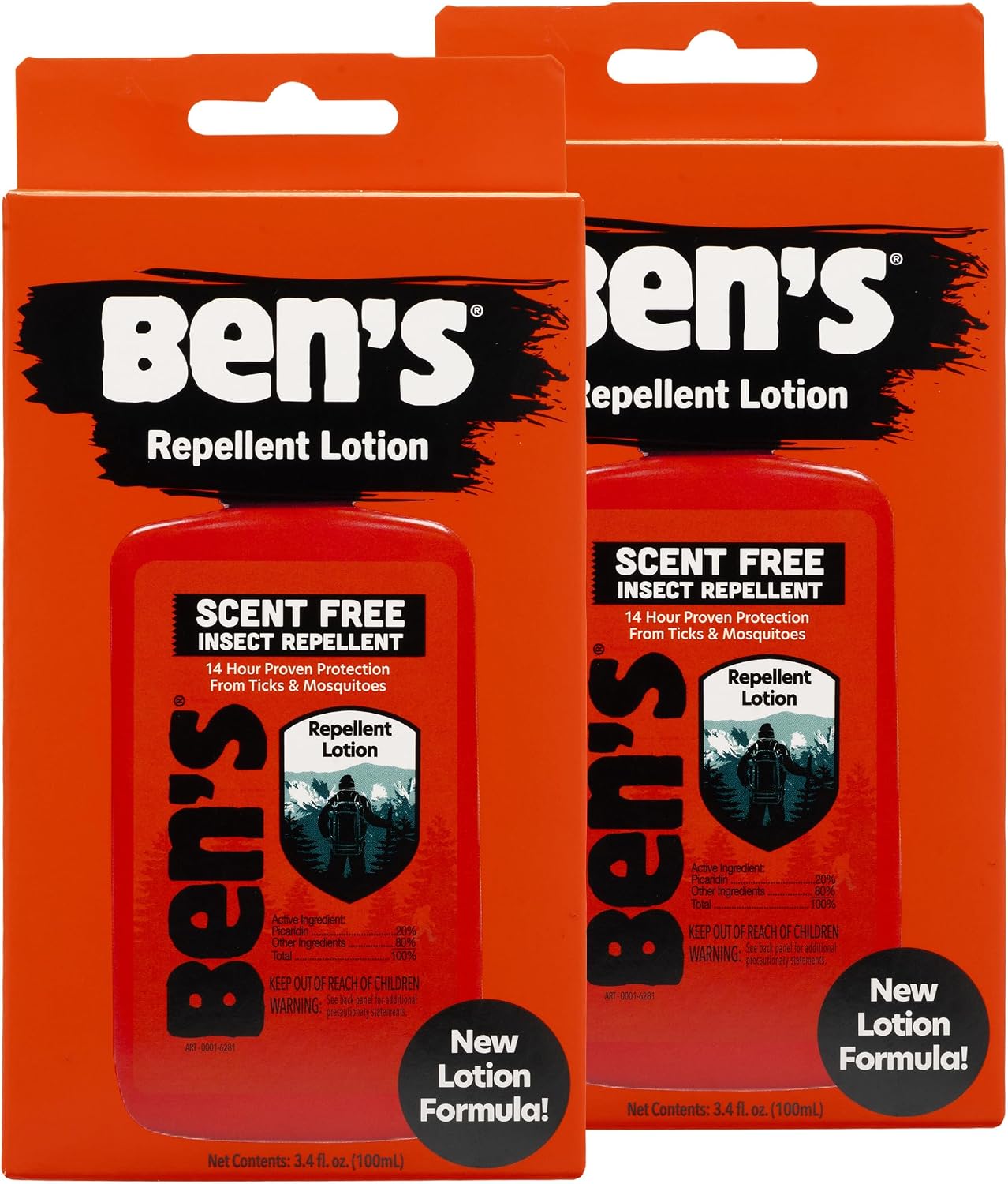 Ben's Repellent Lotion, 20% Picaridin, Unscented, Non-Oily, 3.4 oz, 2 Pack