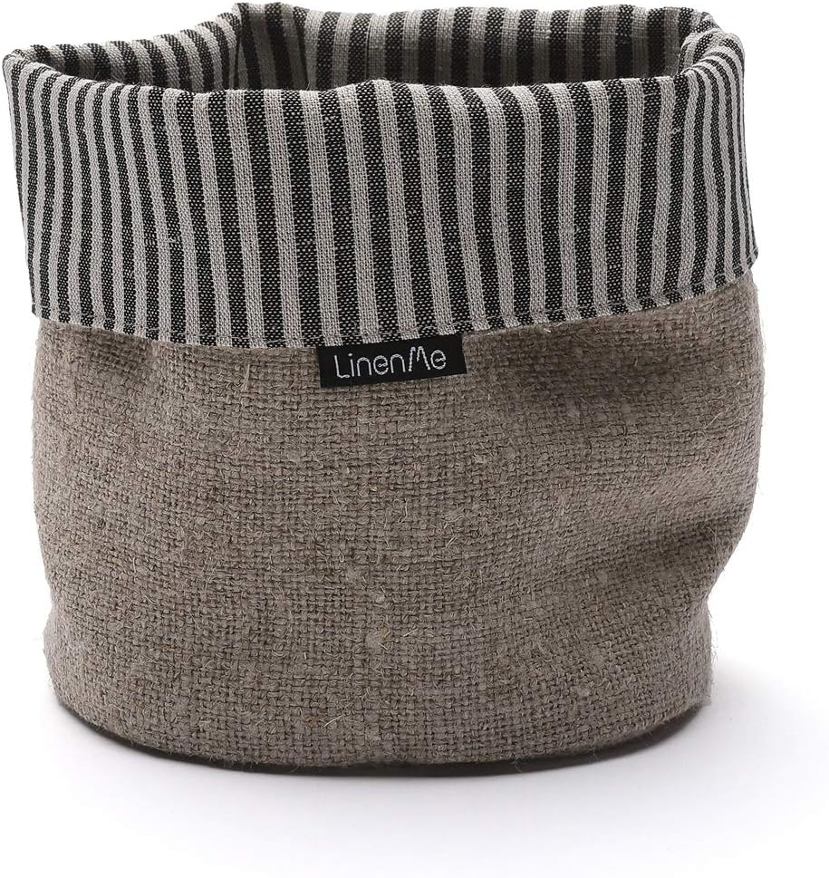 LinenMe Blue Striped Linen Cotton Basket Jazz, Large (10 x 8)