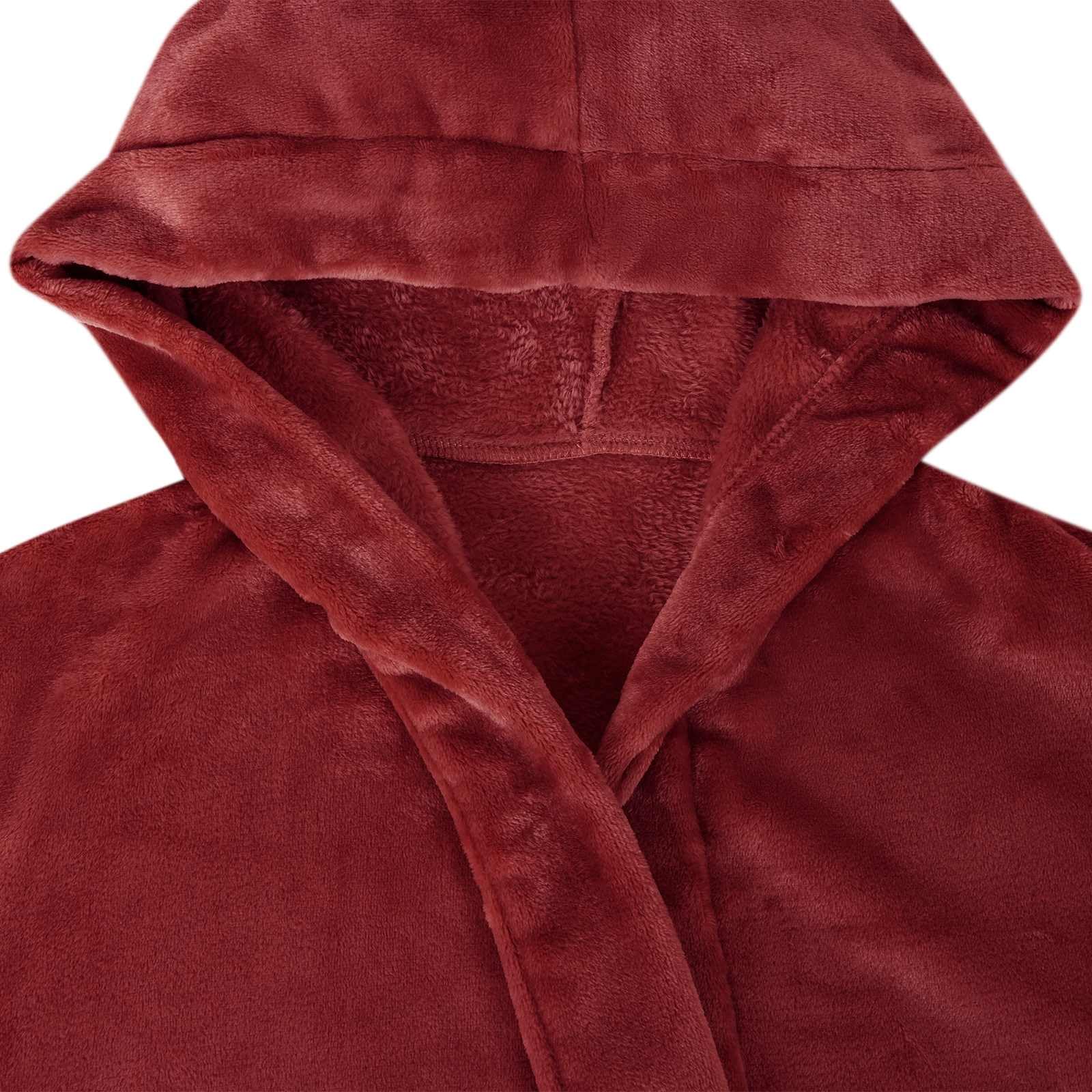 Bademantel Hoodie Bordeauxrot aus Flanell für Zuhause, bequemer Loungewear Hausanzug mit extra warmer Kapuze, praktische Taschen, leicht, langlebig, ideal für Entspannung, Reisen, Sofa
