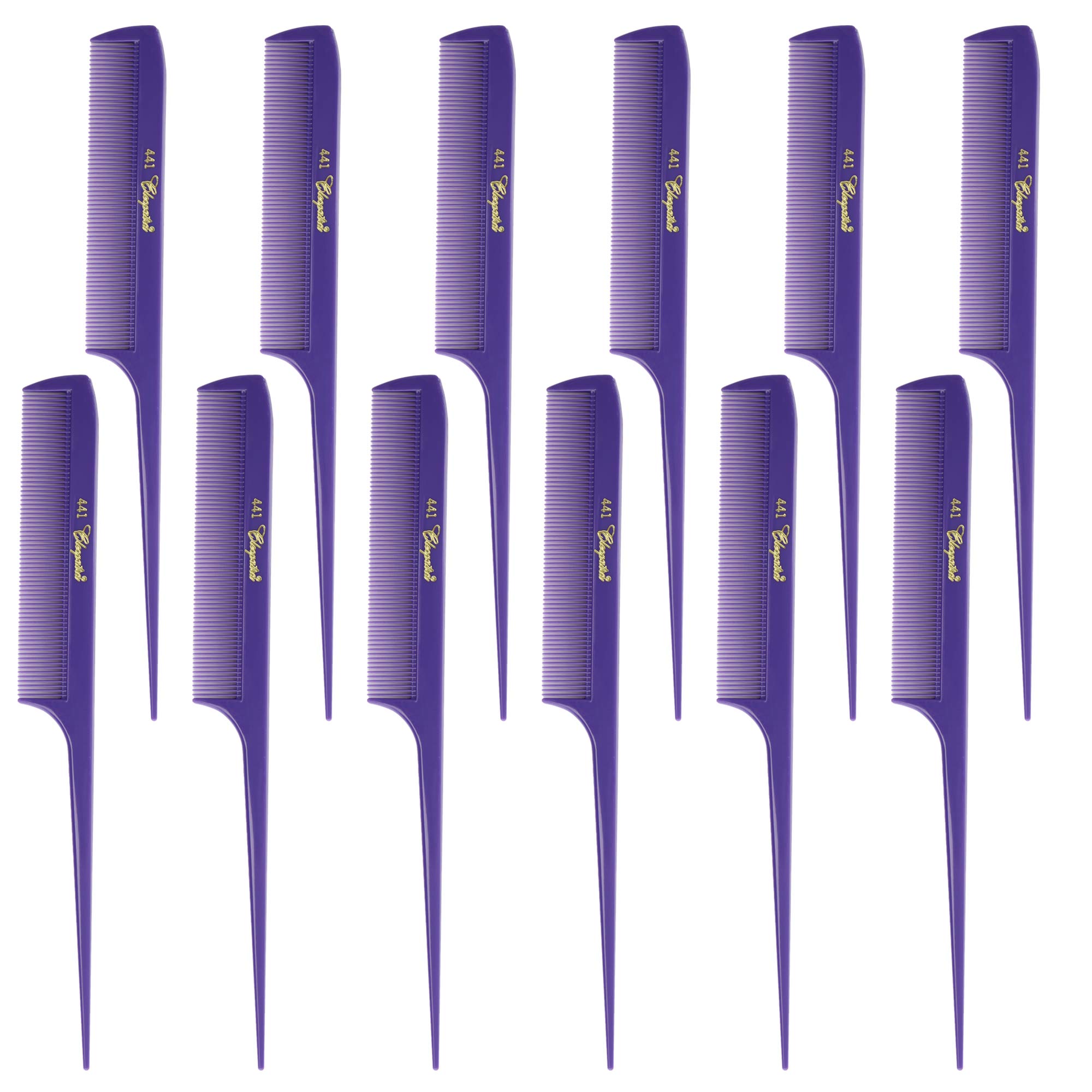 Krest Cleopatra 8-1/2 inch Rattail Combs Extra Fine Tooth.Rat Tail Comb Model #441. Color Fresh Purple. 1 Dozen.