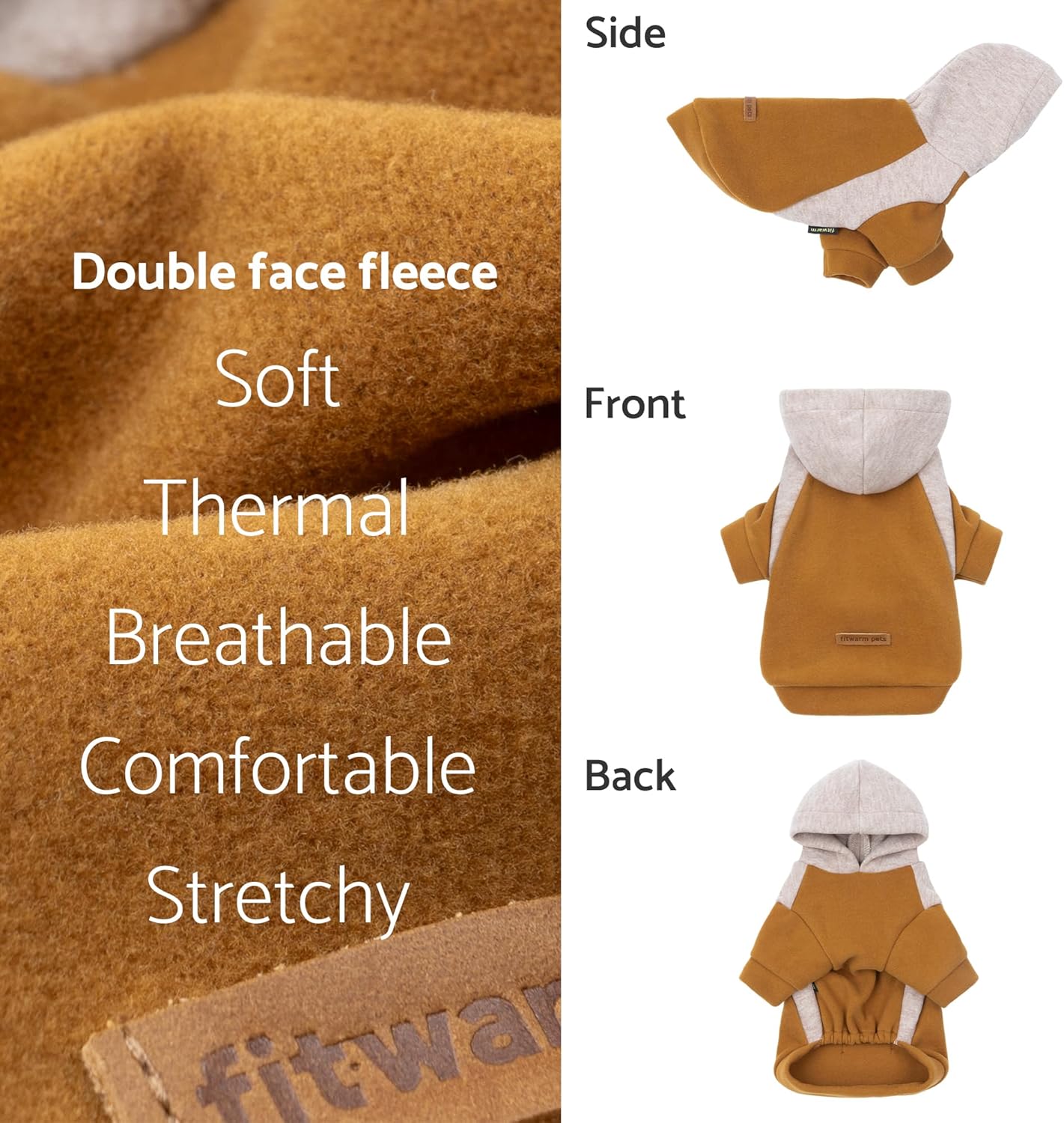 Fitwarm Color Block Dog Hoodie Sweater, Winter Clothes for Small Dogs Boy Girl, Lightweight Pet Hooded Sweatshirt, Brown, Beige, XXL