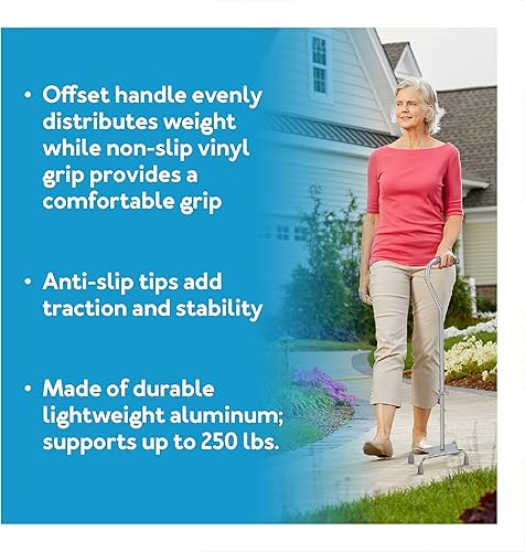 Miniatura 3 de Carex Quad Bastón con Base Grande  Bastón Quad con Mango de Bastón Offset y Altura Ajustable  Bastón de 4 puntas para Estabilidad