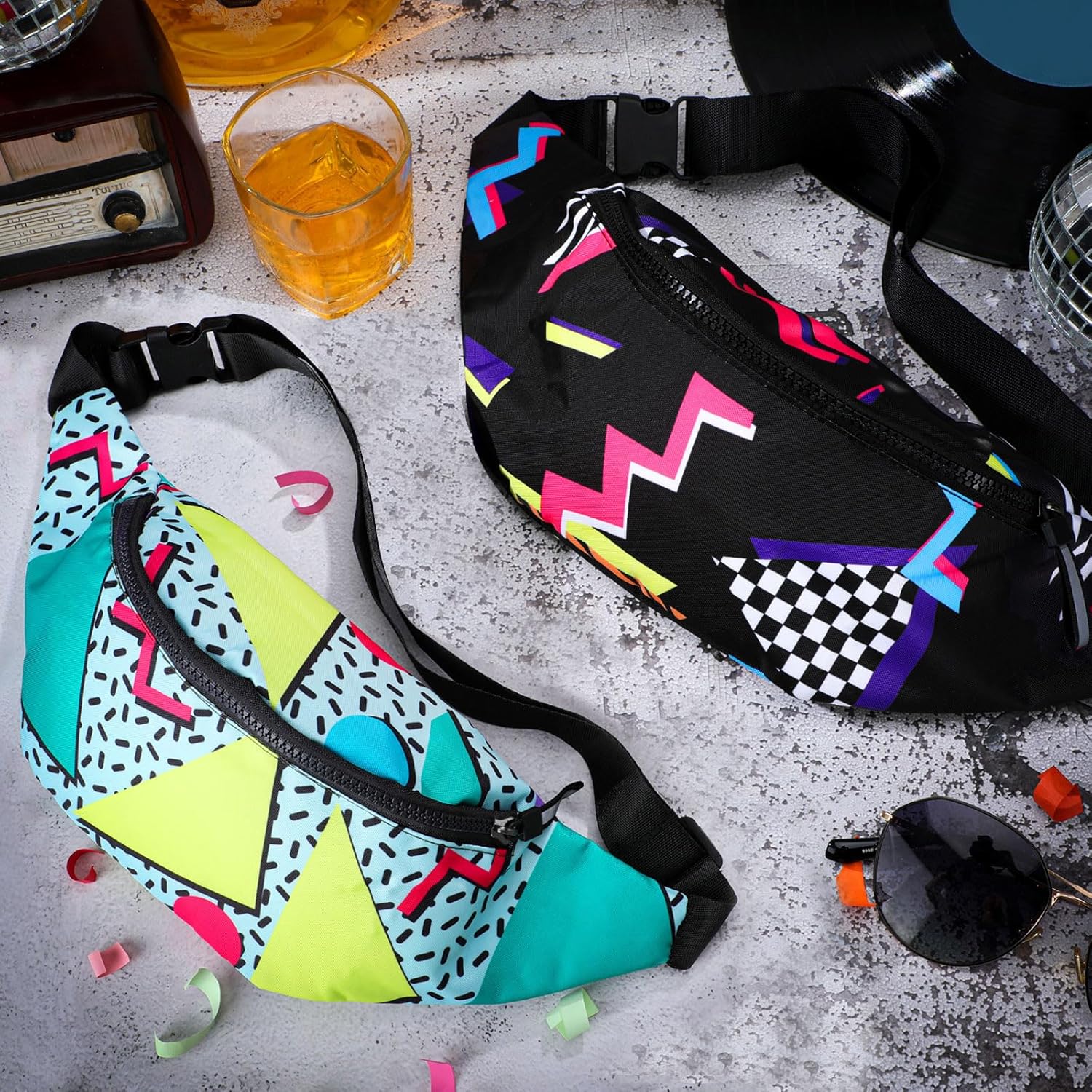 Sotiff 2 Pcs 80s 90s Fanny Pack Retro Waist Packs for Men Women Adjustable Casual Waist Bag Neon Cute Vintage Hiking Belt Bags for Travel Party Festival Hiking(Classic Style) - Image 7