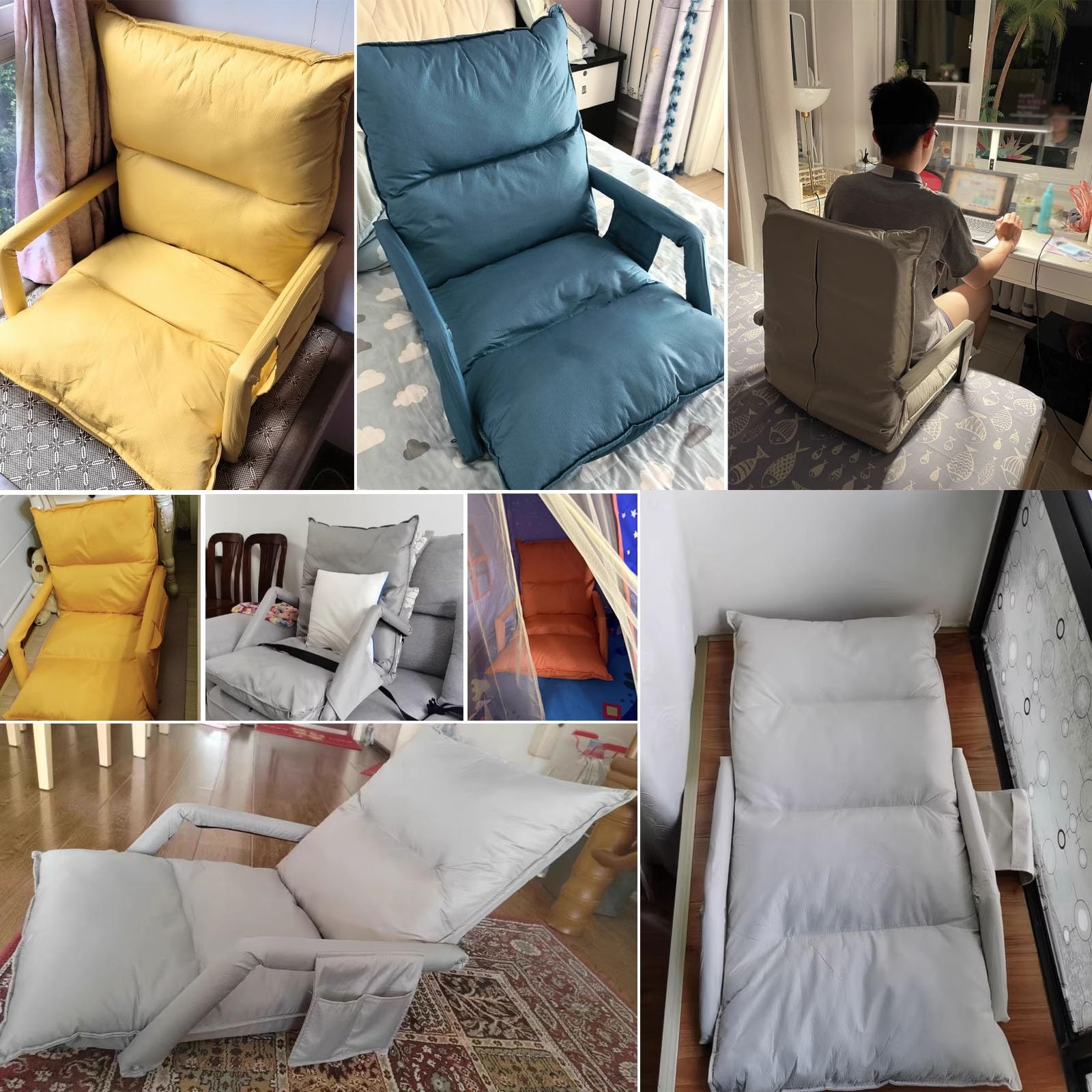 Chauffeuse 1 Place avec Dossier, Chaise de Sol Canapé de Sol Pliable et Réglable, pour Le Salon, la Chambre, la Lecture, Les Jeux Vidéo et la Méditation