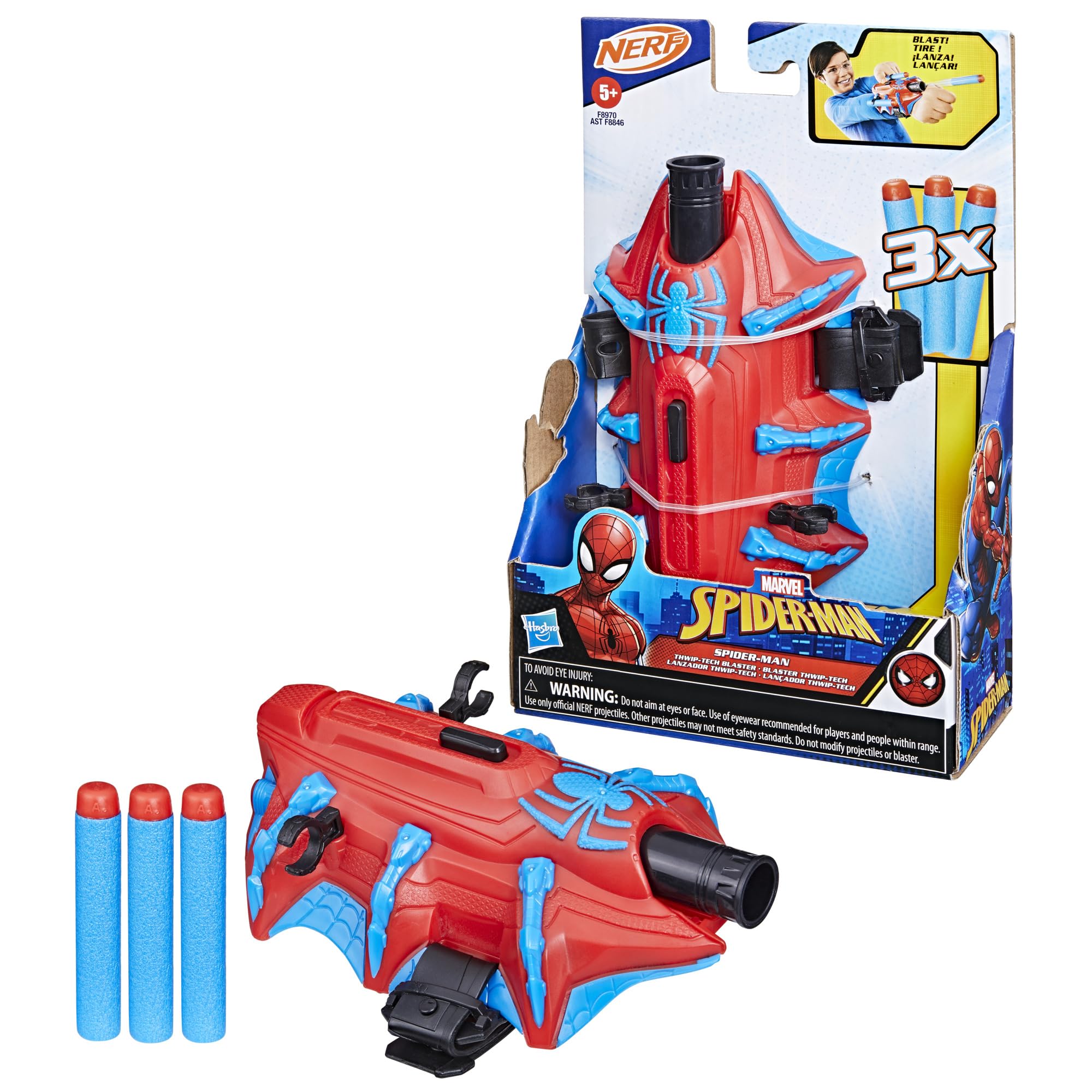 Marvel Nerf Spider-Man Thwip-Tech Blaster, Incluye 3 Dardos, Lanzador Web, Juguete de Juego de rol para niños de 5 años en adelante