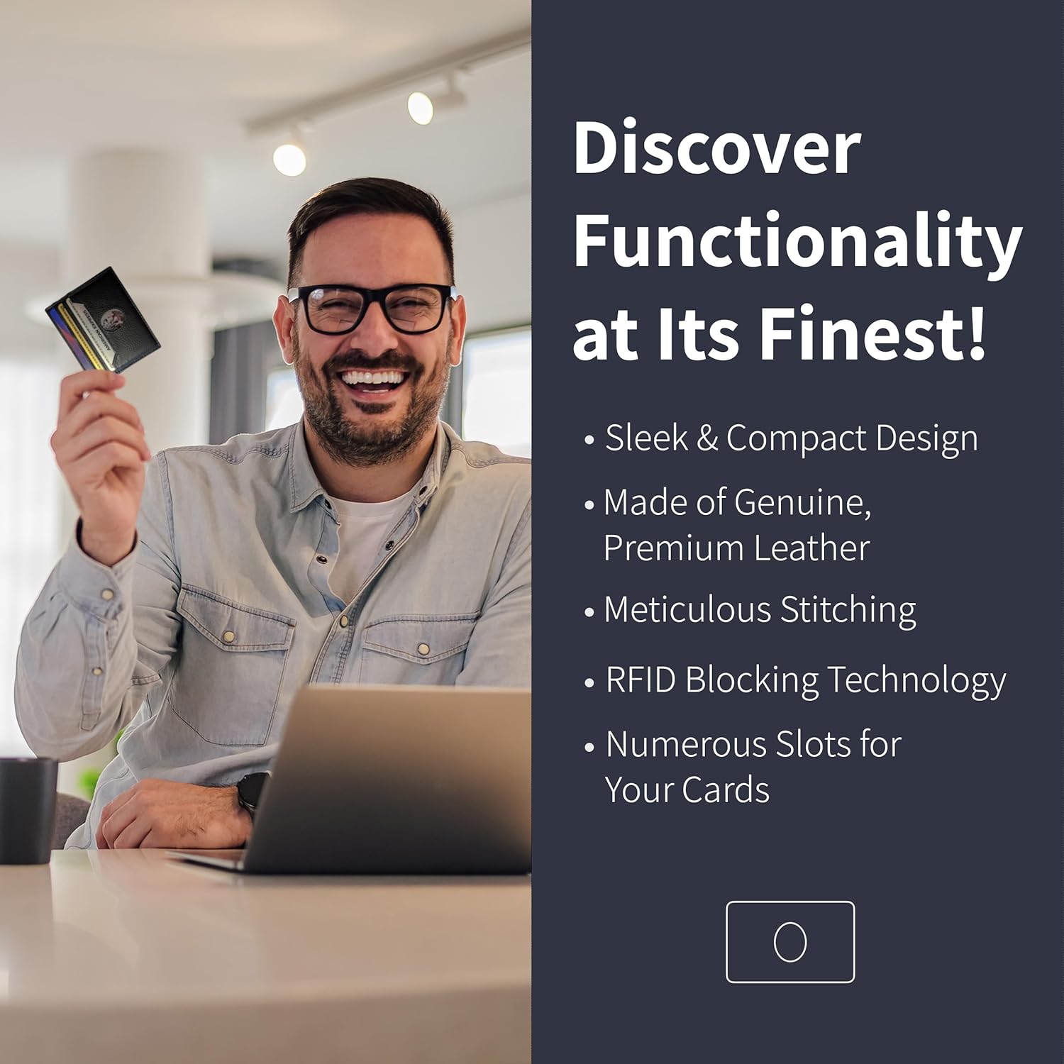 6 Card Minimalist Wallet for Men & Women - Genuine Leather Ultra Thin Black Credit Card Holder - Compatible with Amex Cards - Image 4