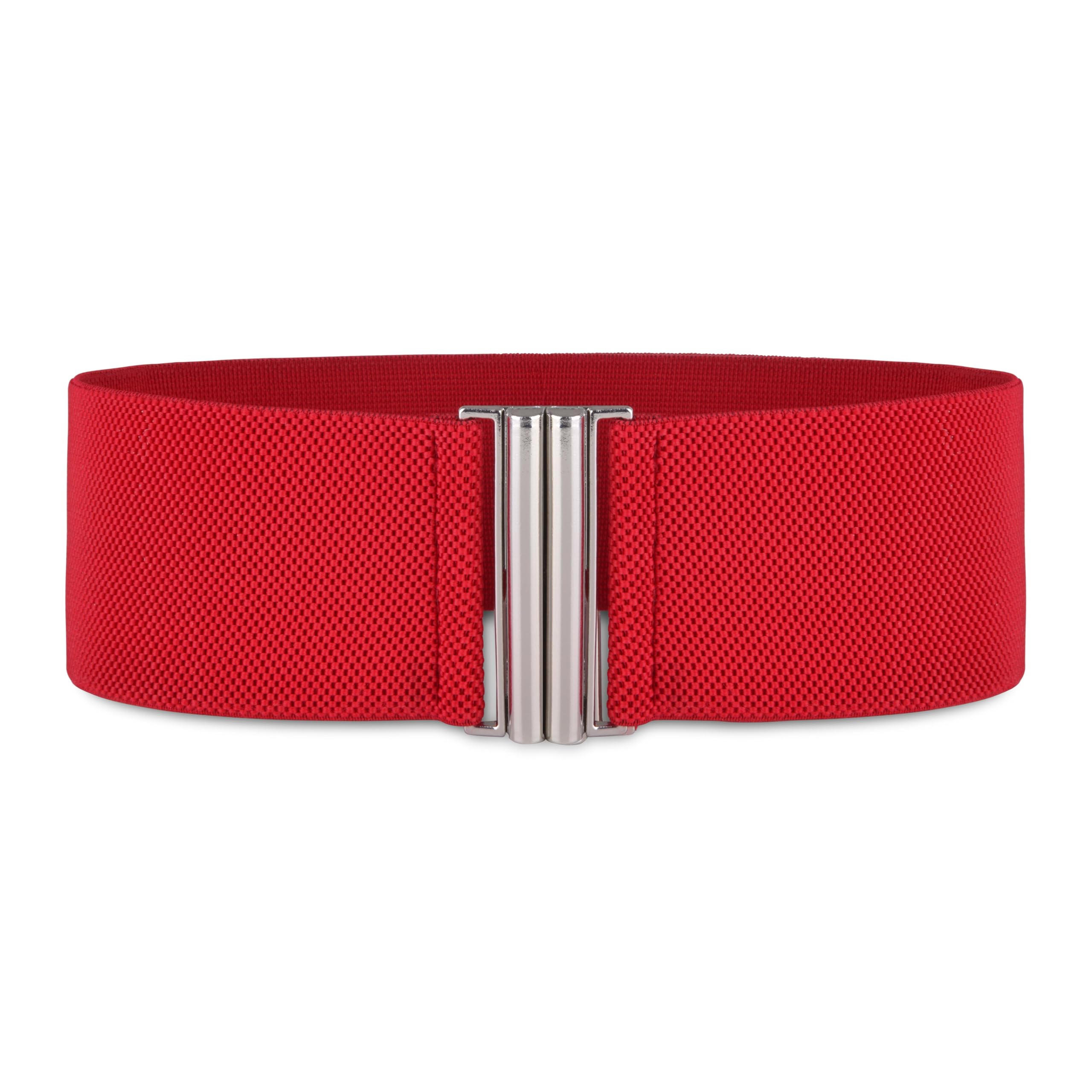 BlackButterfly Wide Elastic Waist Cinch Stretch Waistband Retro Vertical Clasp Buckle Belt (Red, S)