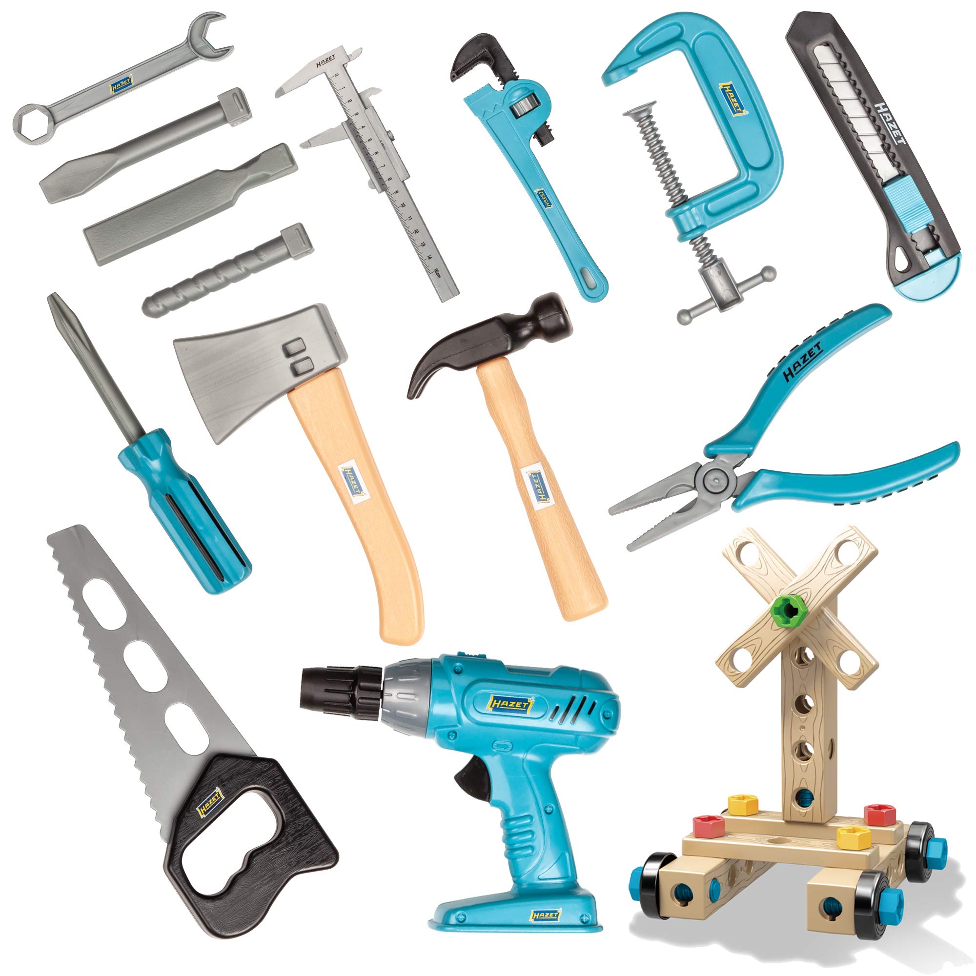 Hazet Set Di Attrezzi Junior JUNIORTOOL1 | 61 Pezzi, Composto Da 14 Attrezzi E Blocchi Da Costruzione, Inclusi Dadi E Bulloni | Set Di Attrezzi Per Bambini A Partire Dai 3 Anni".-image