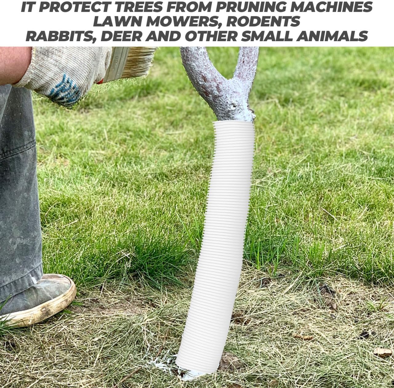 Mikikit Tree Trunk Protector 4-Pack 1.96 x 15.74 in Polypropylene – Lawn Mower & Deer Damage Protection – for Garden Trees, Saplings, Winter Frost Defense