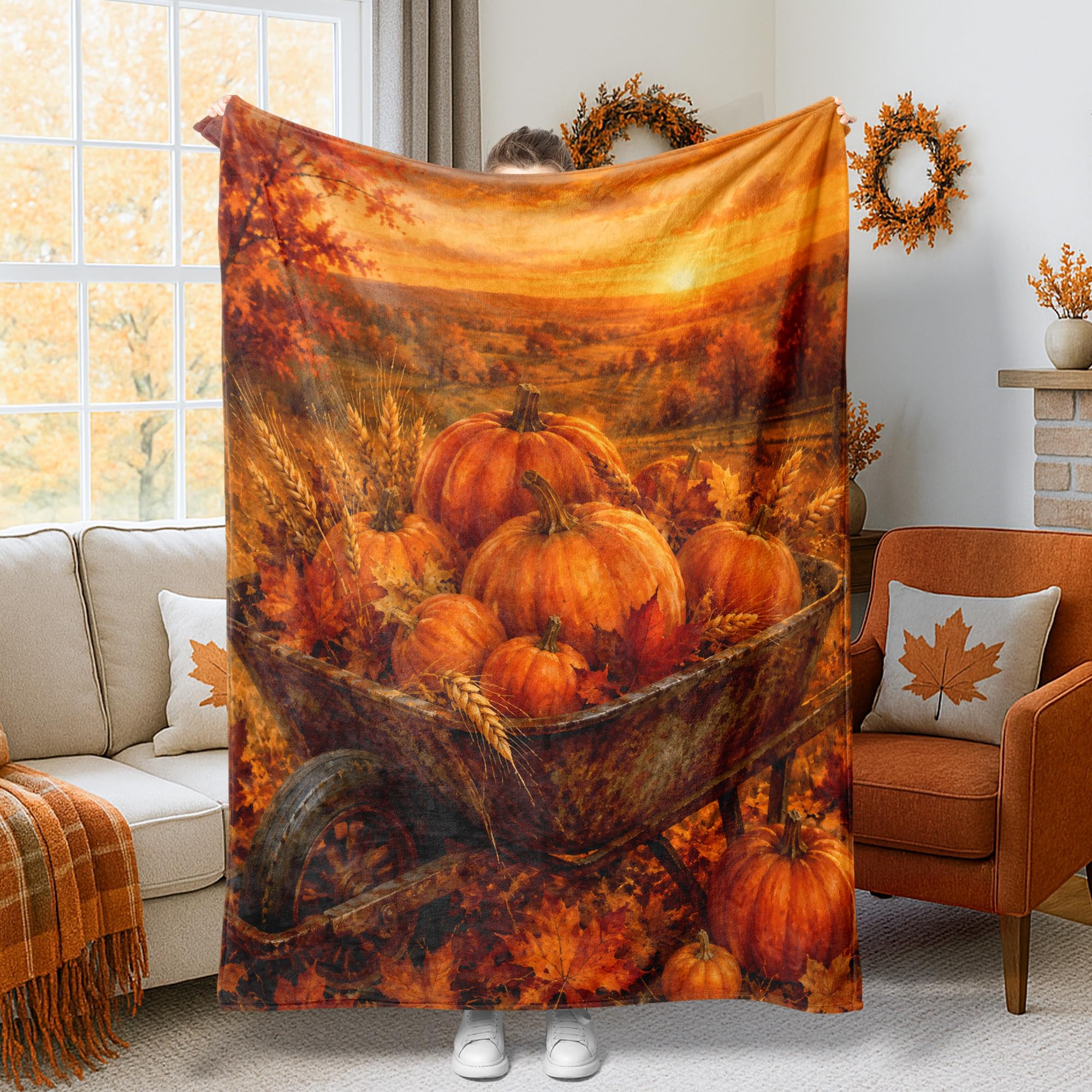 Plaid automne citrouille pelucheux pour des soirées cocooning chaleureuses au coin du feu